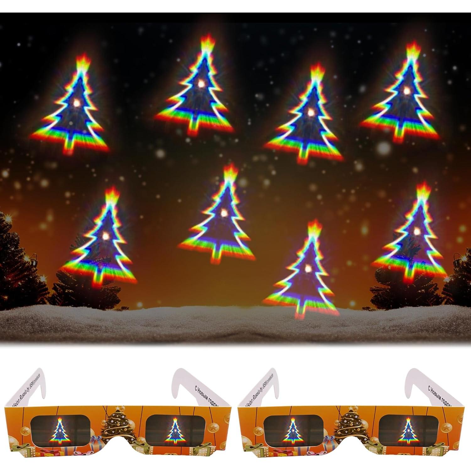 12 Gafas 3D Navideñas Holográficas - Copos de Nieve y Santa