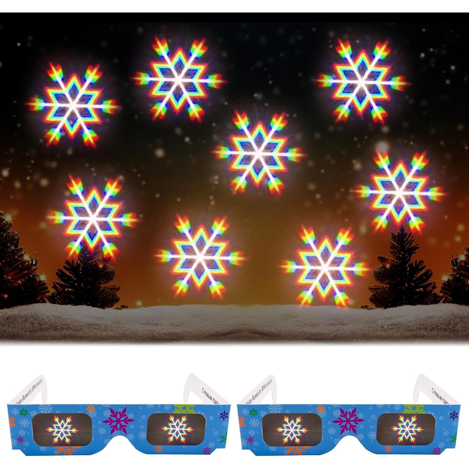 12 Gafas 3D Navideñas Holográficas - Copos de Nieve y Santa