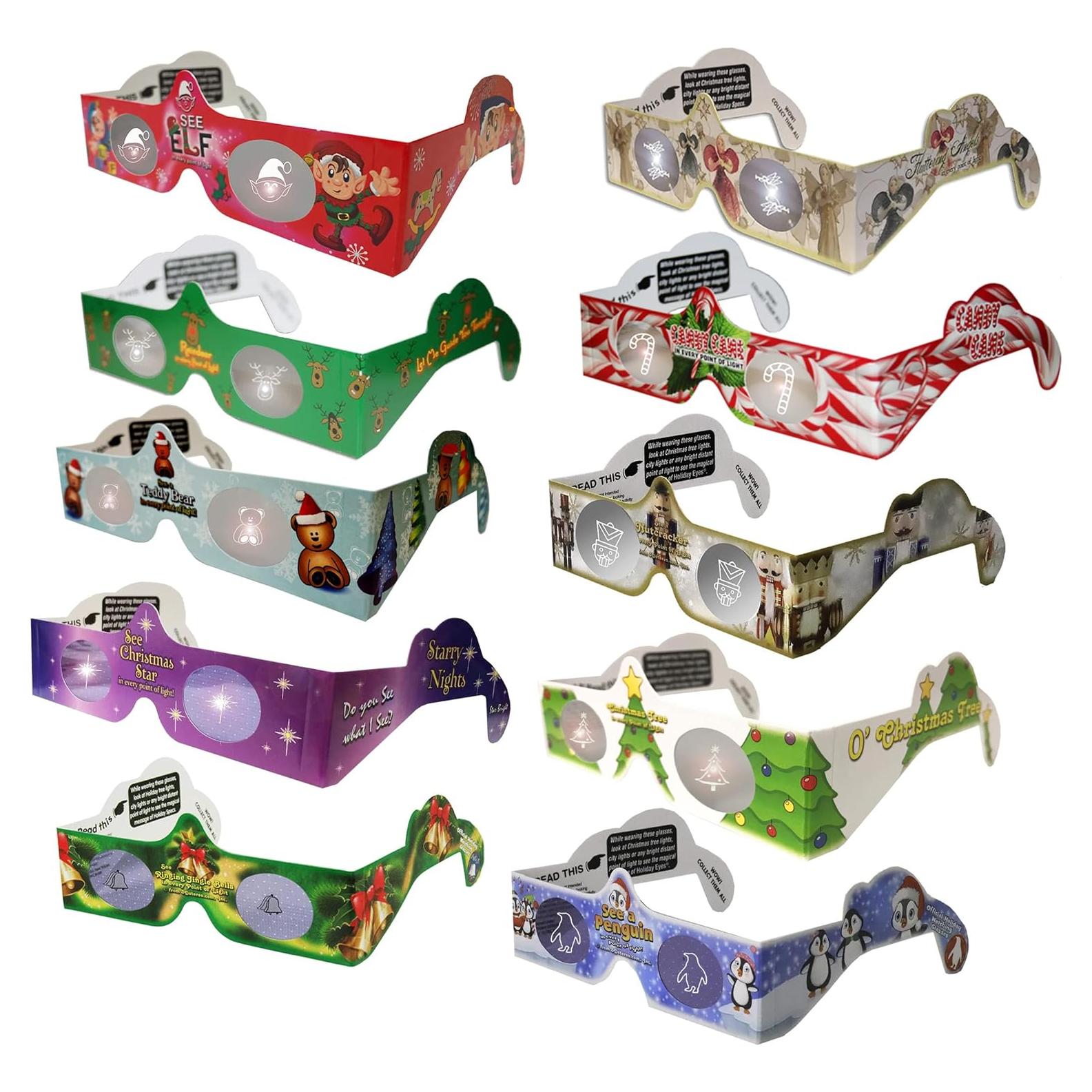 Gafas 3D de Navidad Ojos Festivos - Paquete de 10 Unidades