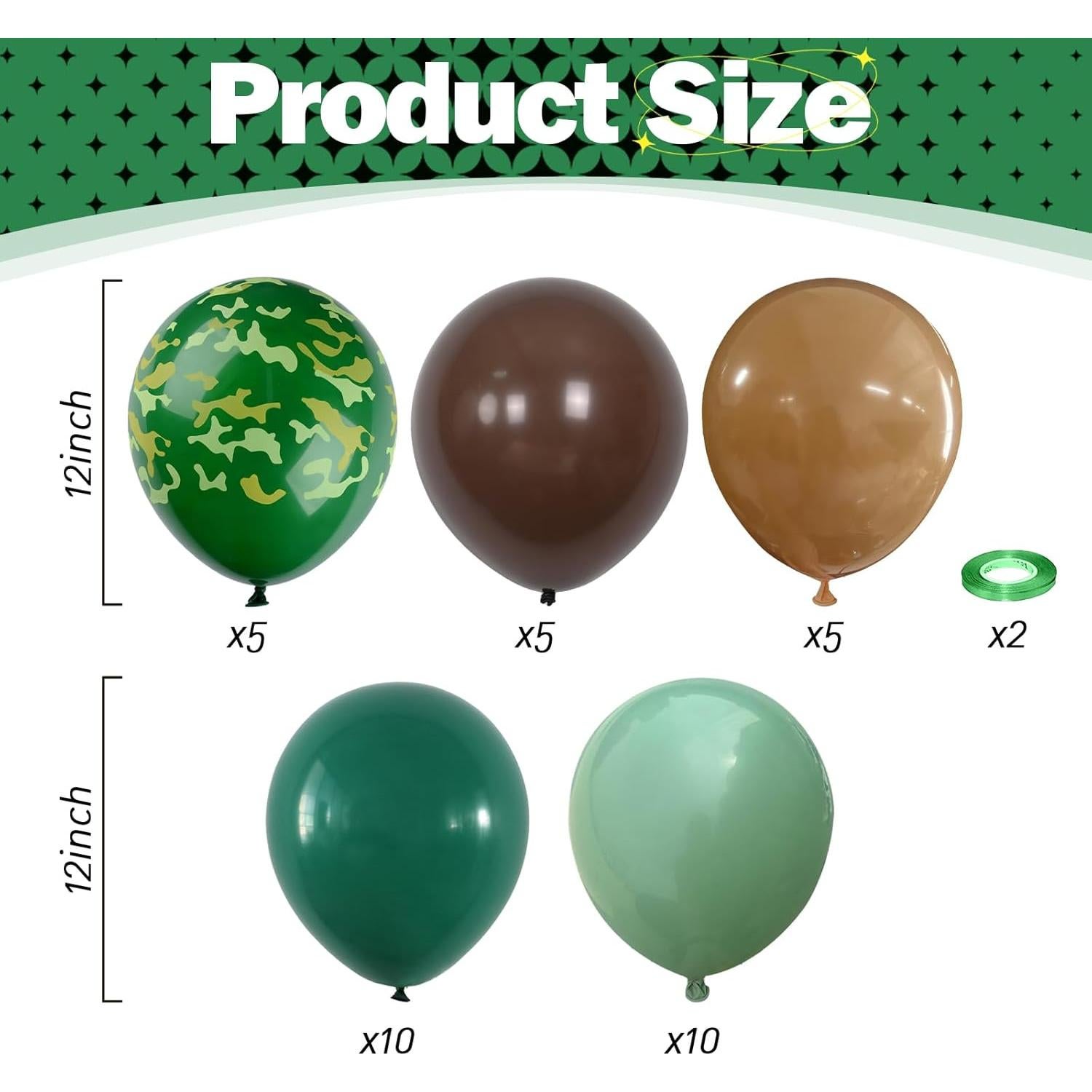 Juego de Globos Camuflaje HILAVO 30.48 cm Verde Marrón 35 Pzas