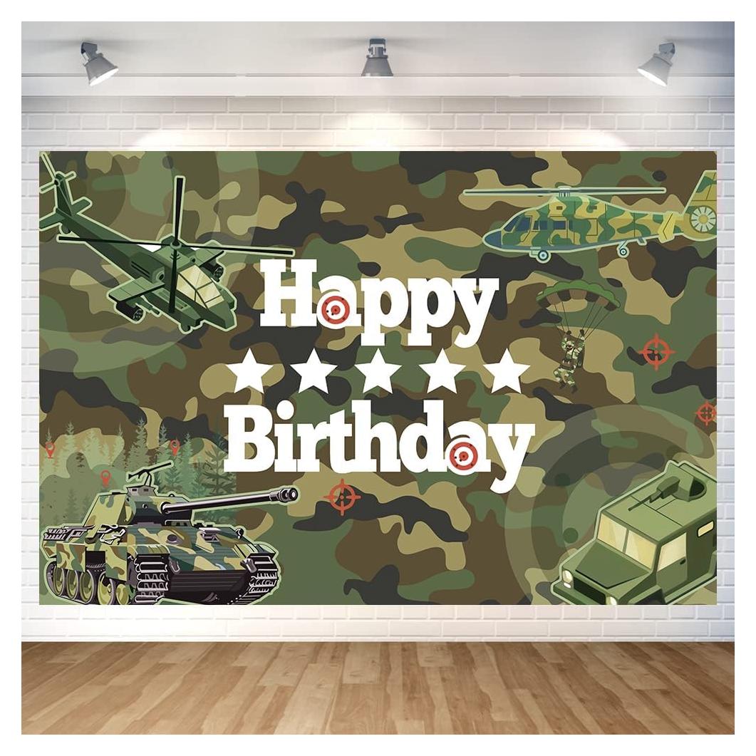 Banner de Cumpleaños Camo DuftGu 180x120 cm Decoración Fiesta