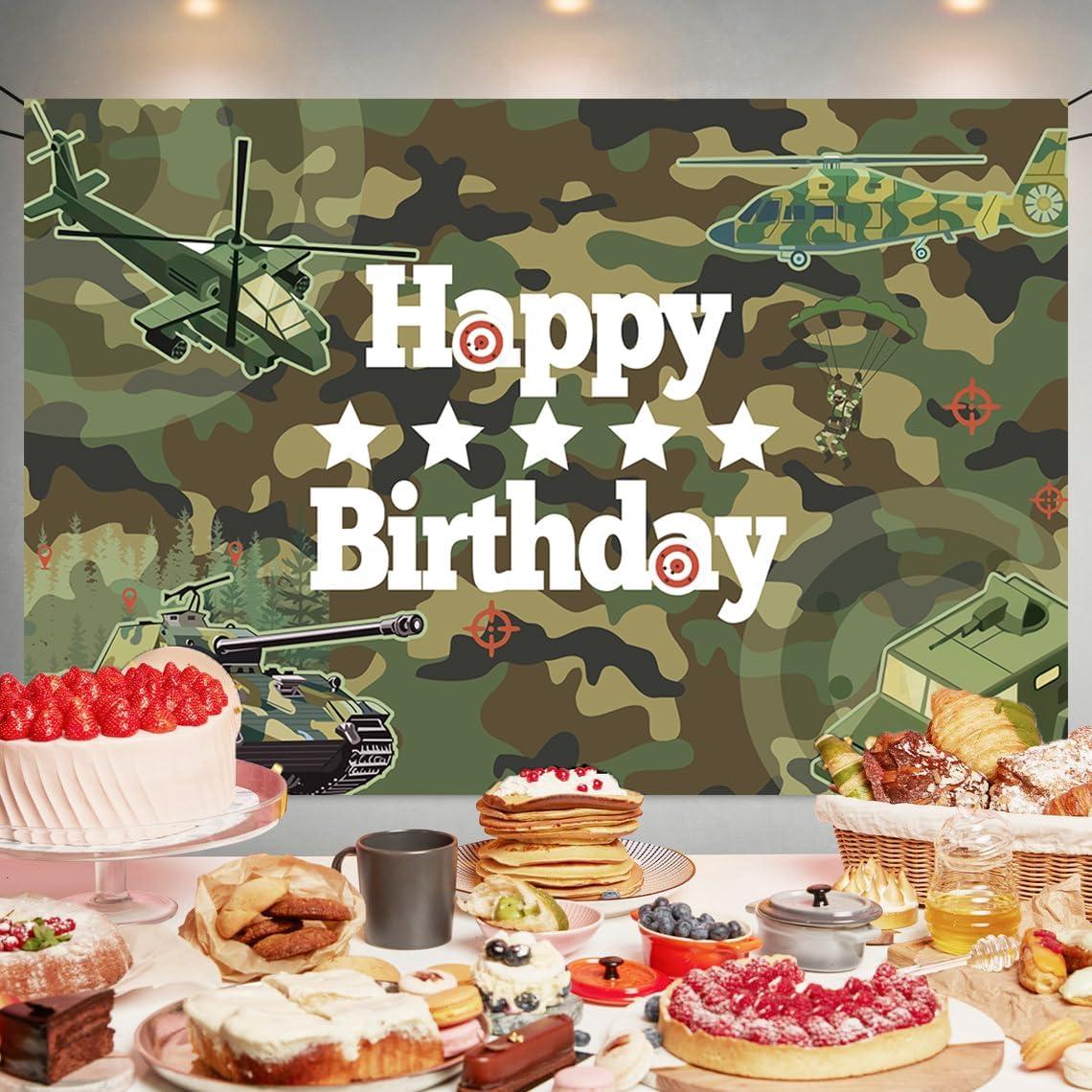 Banner de Cumpleaños Camo DuftGu 180x120 cm Decoración Fiesta