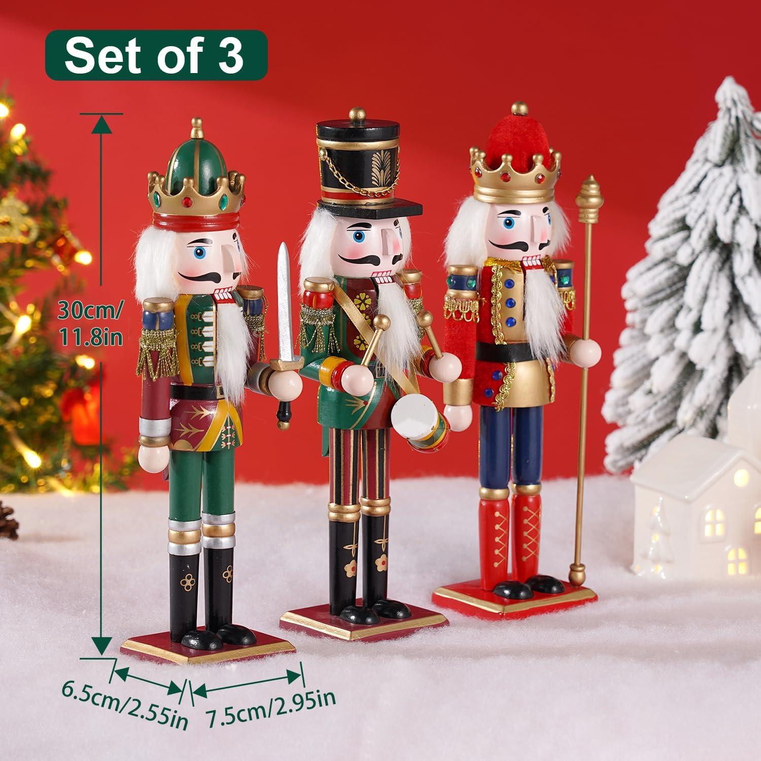 Set 3 Piezas Cascanueces de Madera 30cm Tpudn Decoración Navidad