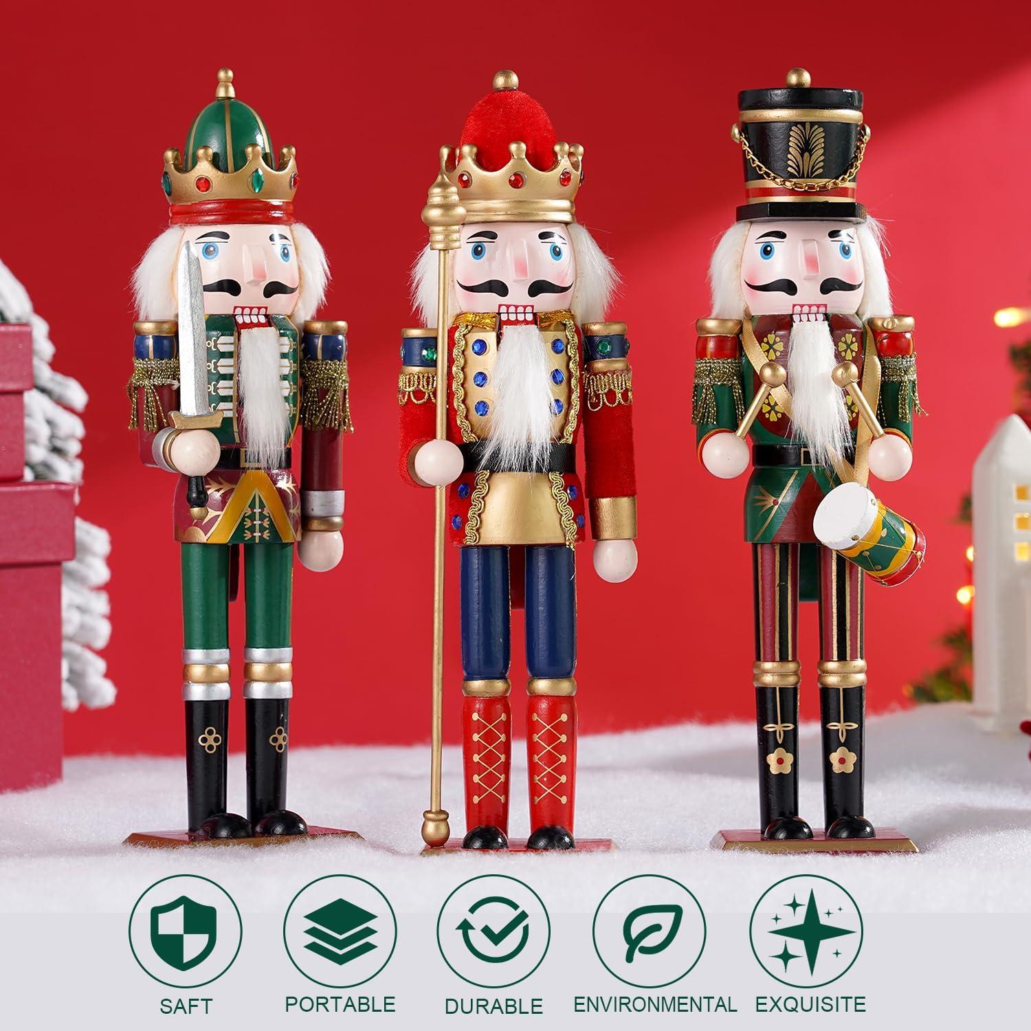 Set 3 Piezas Cascanueces de Madera 30cm Tpudn Decoración Navidad