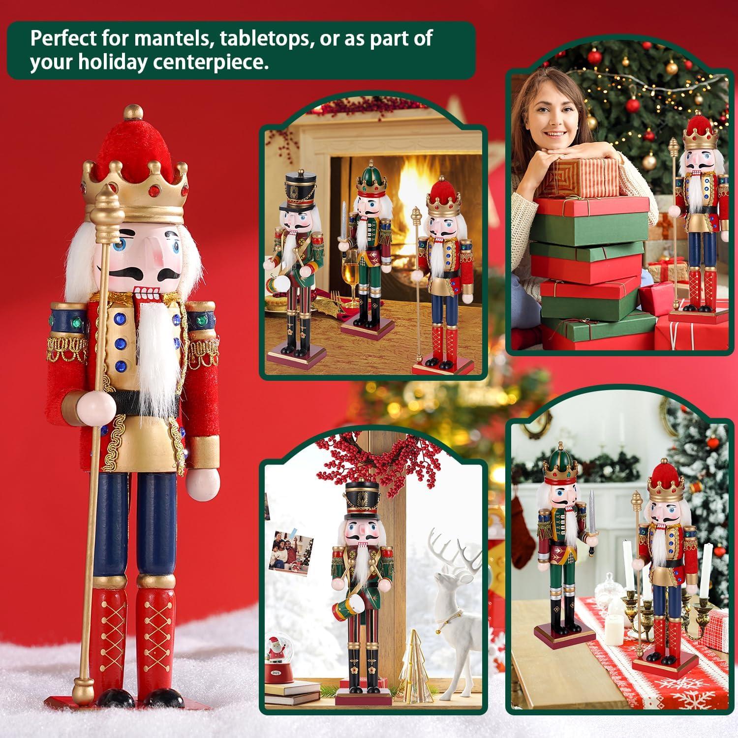 Set 3 Piezas Cascanueces de Madera 30cm Tpudn Decoración Navidad