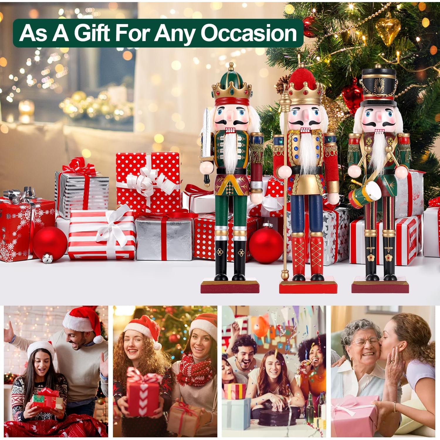 Set 3 Piezas Cascanueces de Madera 30cm Tpudn Decoración Navidad