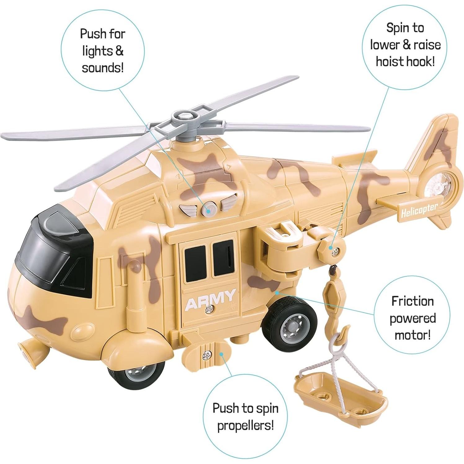 Vokodo 5 Pack Armed Forces Vehicle Bundle Toy Playsets, Friction Power Vehicles Includes Helicopter, Tank and Army Figurines, Military Car, Truck Pretend Play Toys Toddler Kids Boys