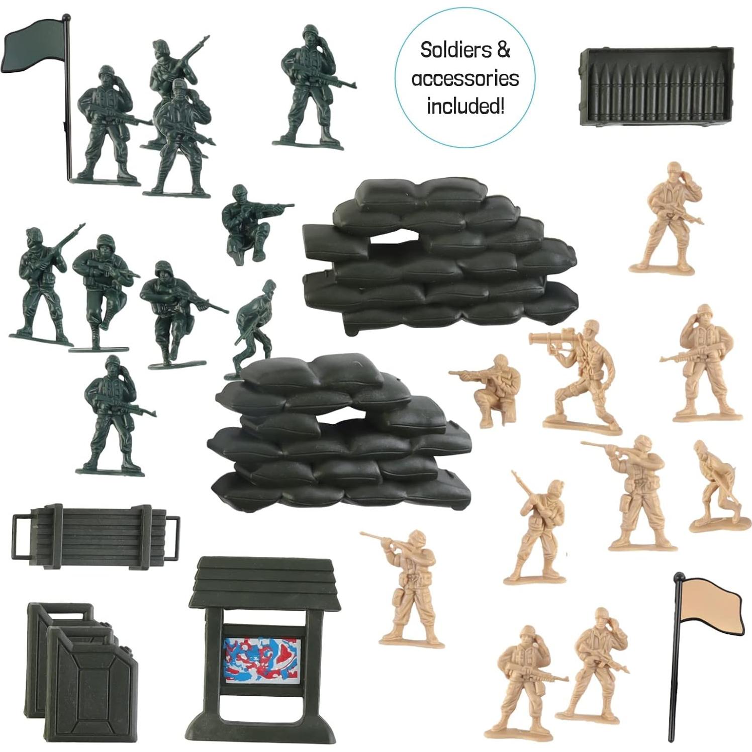 Vokodo 5 Pack Armed Forces Vehicle Bundle Toy Playsets, Friction Power Vehicles Includes Helicopter, Tank and Army Figurines, Military Car, Truck Pretend Play Toys Toddler Kids Boys