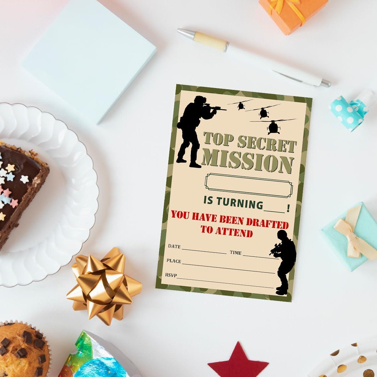 Invitaciones de Cumpleaños UDNADKEX Camuflaje 20 Unidades