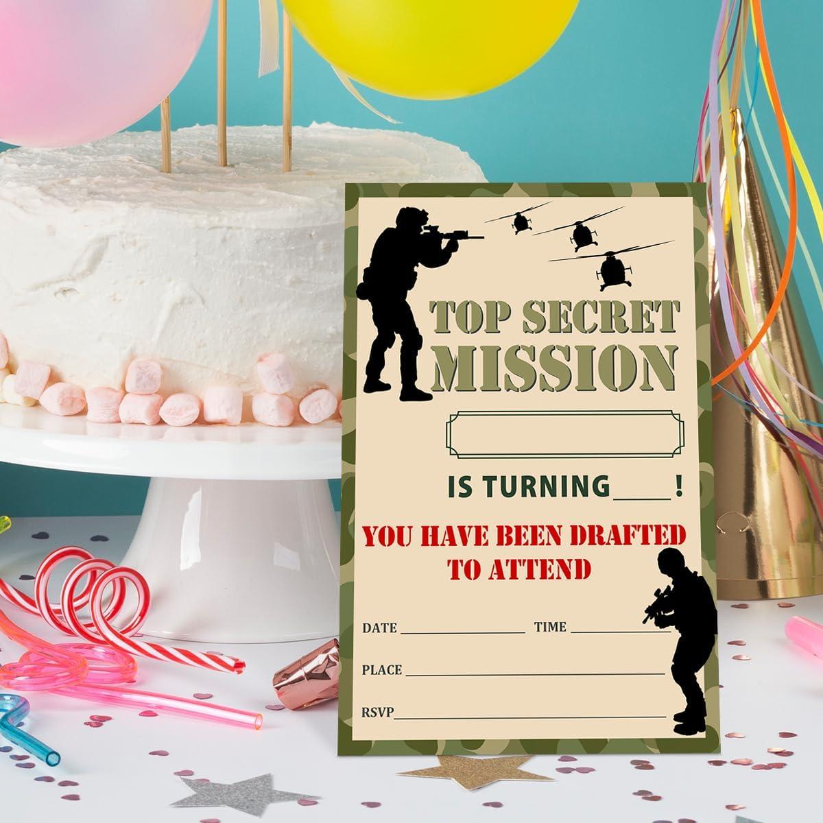 Invitaciones de Cumpleaños UDNADKEX Camuflaje 20 Unidades