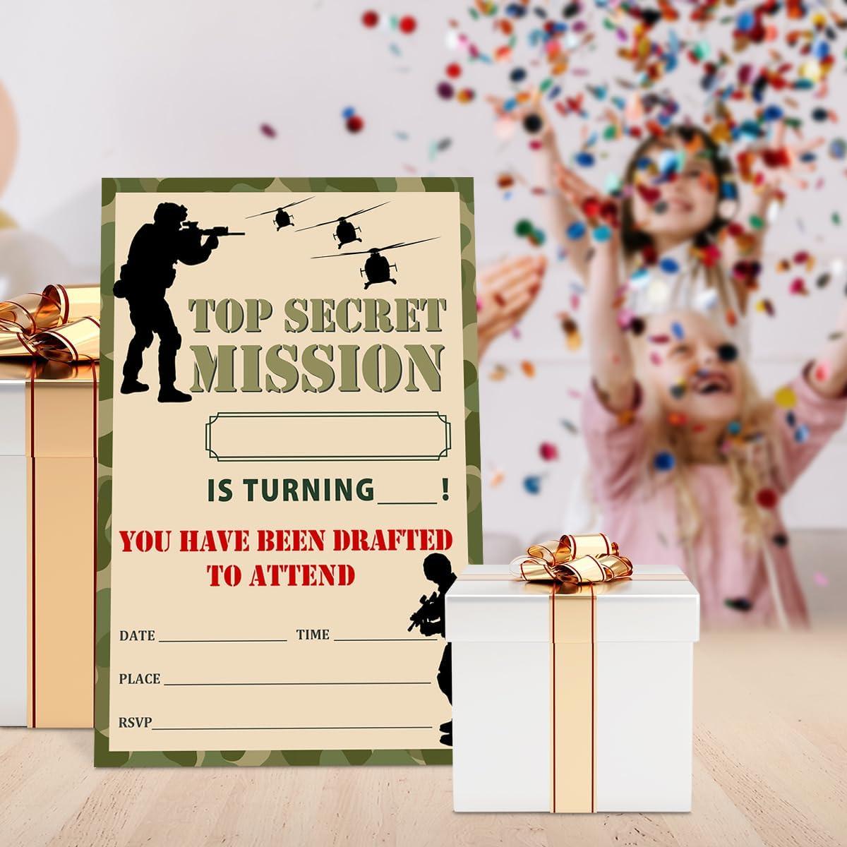 Invitaciones de Cumpleaños UDNADKEX Camuflaje 20 Unidades