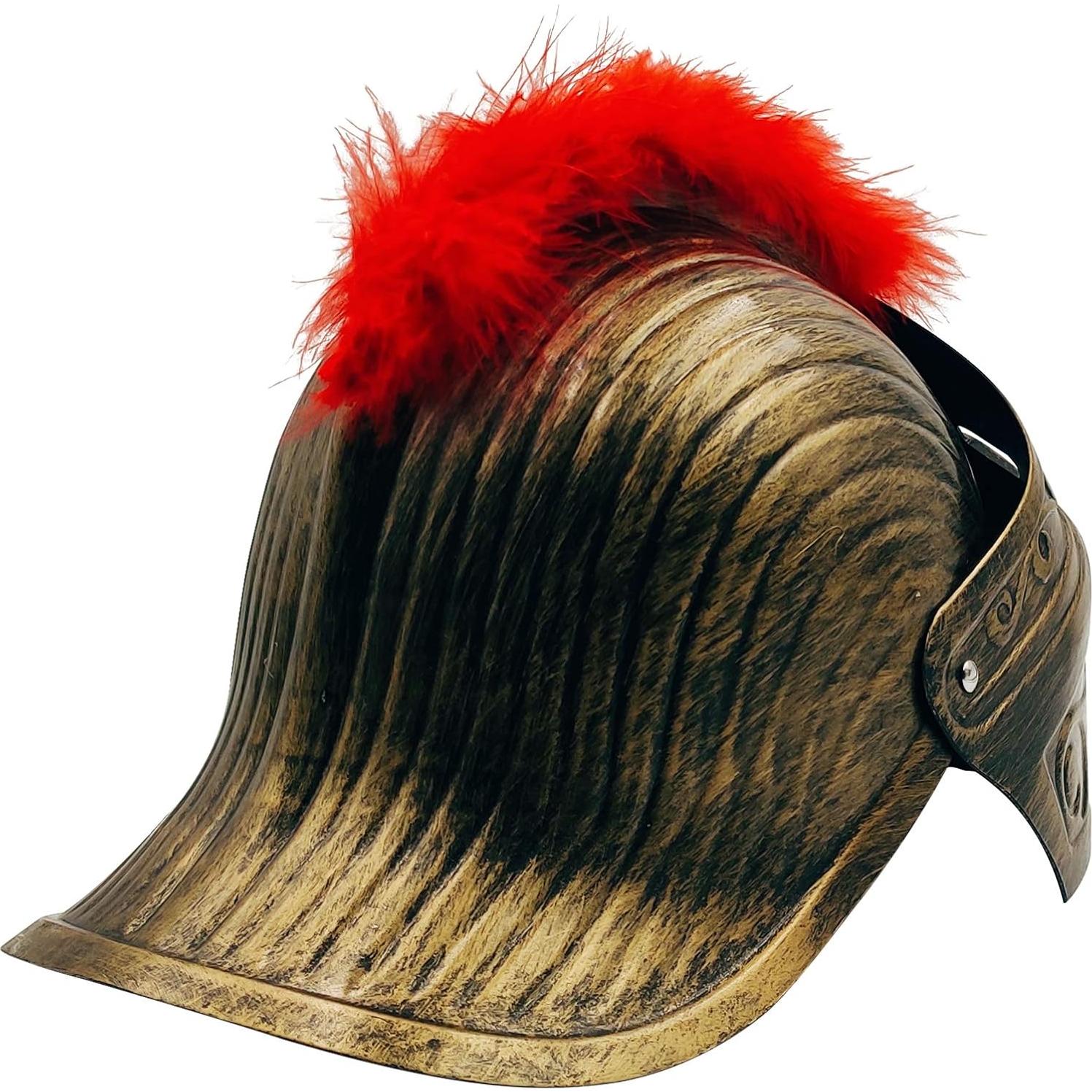 Casco Medieval Guerrero LOOYAR con Pluma Roja y Máscara Plegable