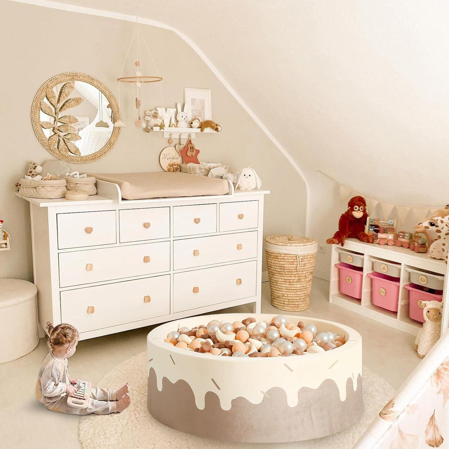 GOGOSO Ball Pit Balls Stars Moon Shapes Plastic Pitballs for Toddler Play Tent Baby Photo Props Kids Pool Water Toys Kiddie Pool Party Decor, Coffee+Beige Mix Cream Colors +Pearl Colors,50PCS