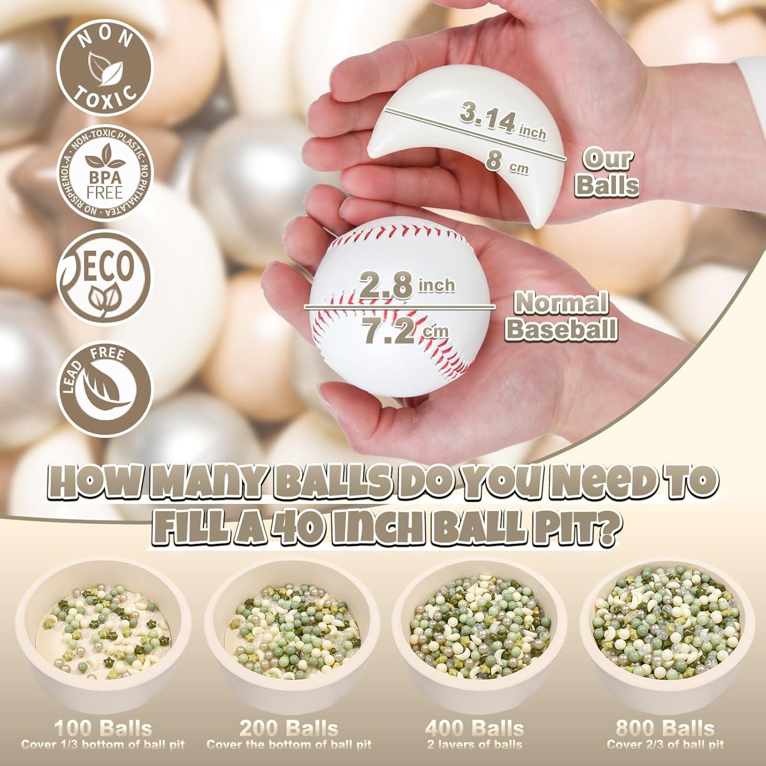 GOGOSO Ball Pit Balls Stars Moon Shapes Plastic Pitballs for Toddler Play Tent Baby Photo Props Kids Pool Water Toys Kiddie Pool Party Decor, Coffee+Beige Mix Cream Colors +Pearl Colors,50PCS