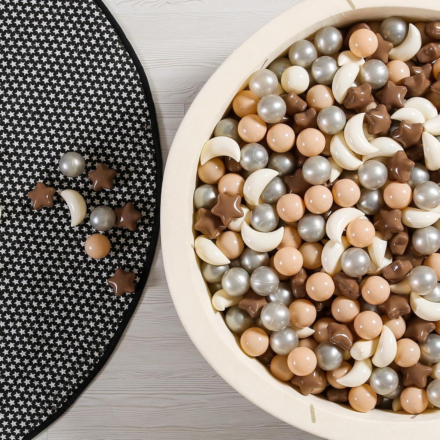 GOGOSO Ball Pit Balls Stars Moon Shapes Plastic Pitballs for Toddler Play Tent Baby Photo Props Kids Pool Water Toys Kiddie Pool Party Decor, Coffee+Beige Mix Cream Colors +Pearl Colors,50PCS