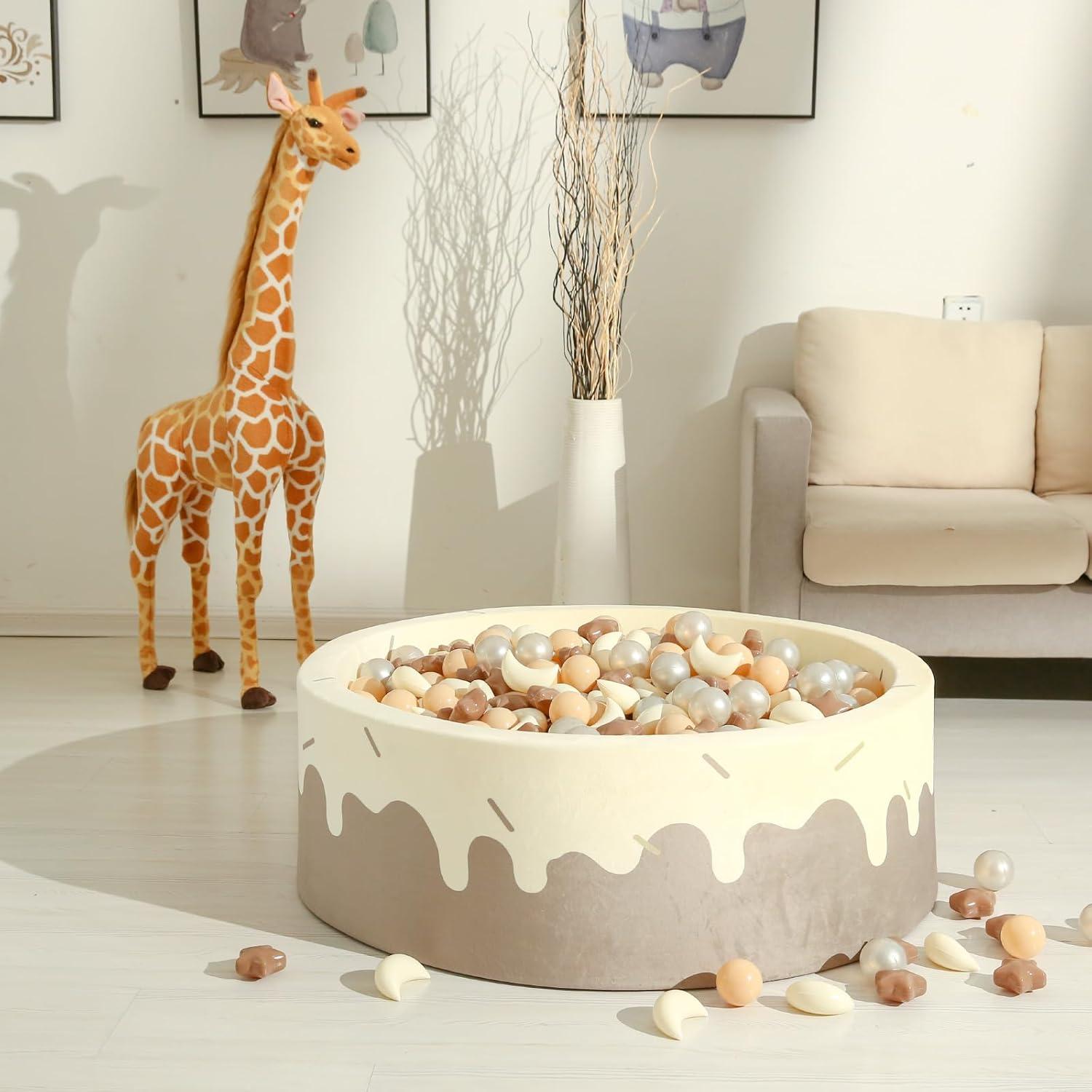 GOGOSO Ball Pit Balls Stars Moon Shapes Plastic Pitballs for Toddler Play Tent Baby Photo Props Kids Pool Water Toys Kiddie Pool Party Decor, Coffee+Beige Mix Cream Colors +Pearl Colors,50PCS