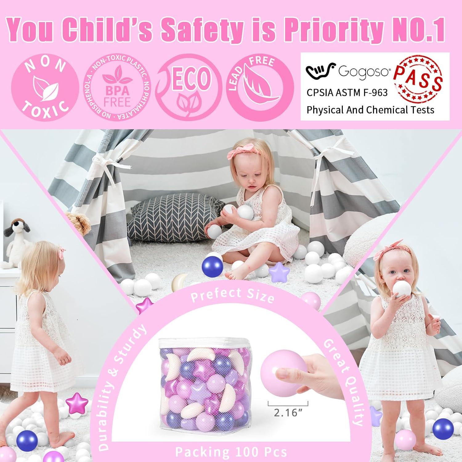 Bolas de Piscina GOGOSO 100pcs Estrellas y Lunas Rosa