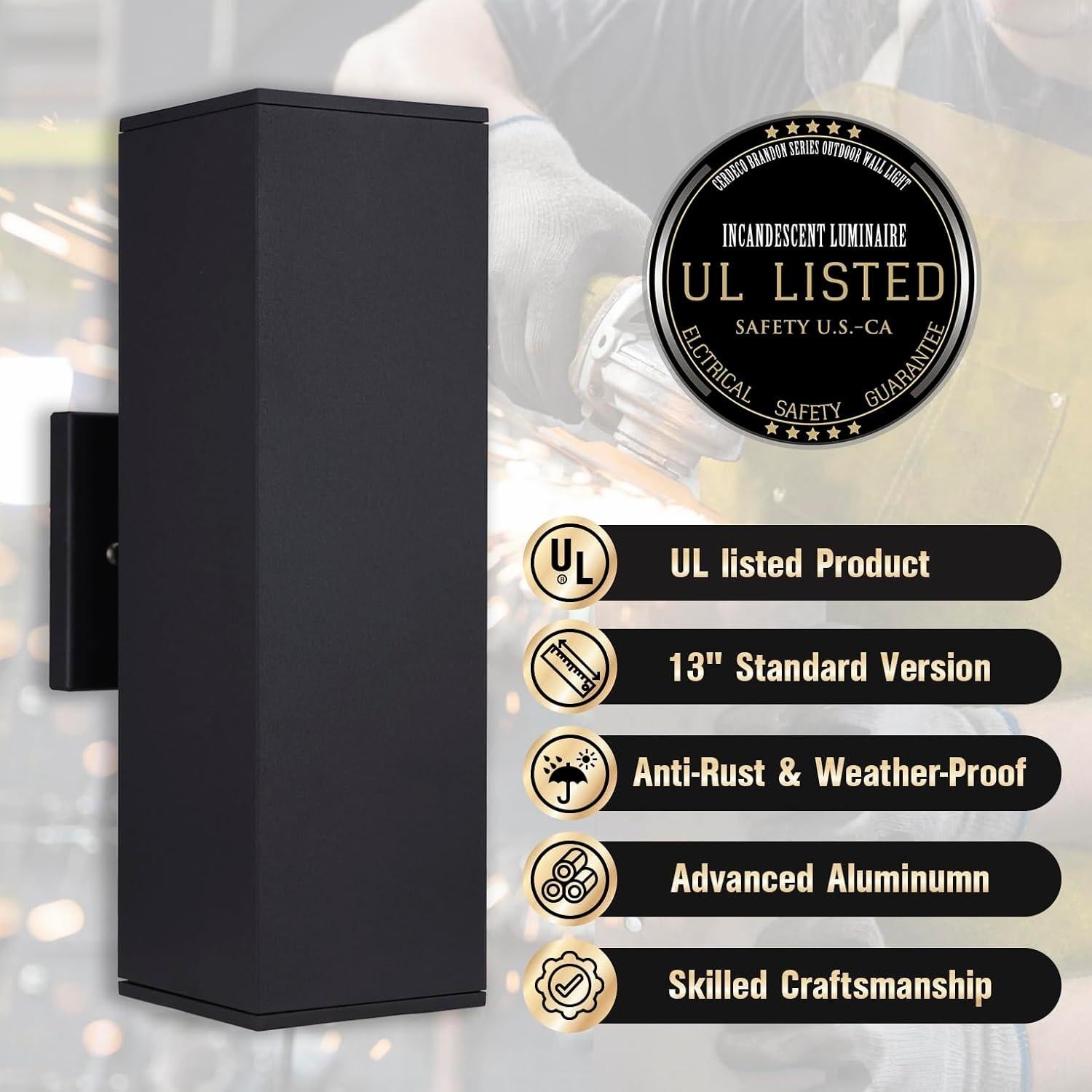 Luz de Pared Exterior Cerdeco 37858TZ Aluminio Negro Mate