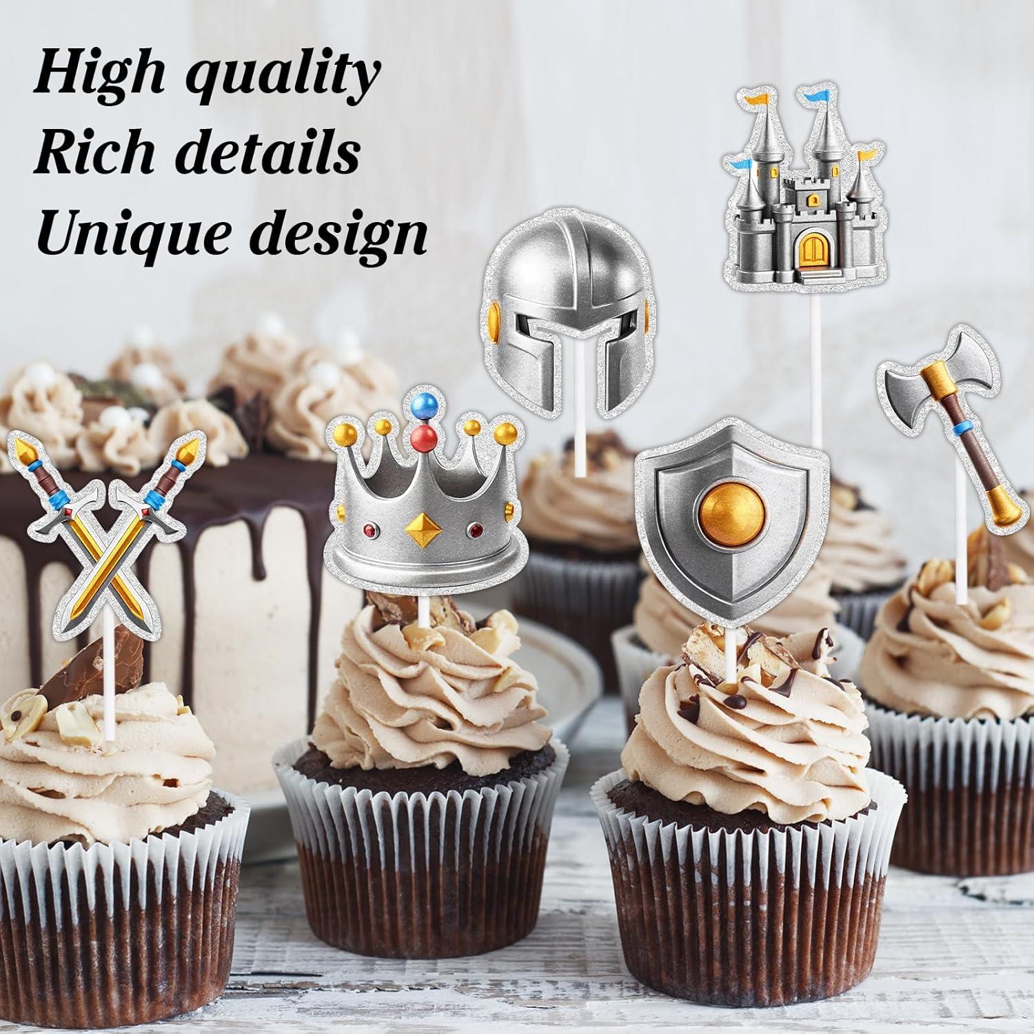 18pcs Medieval Cupcake Toppers Set Happy Birthday Armor, Castle Dessert Decoration, Medieval Renaissance Party, Boy and Girl Birthday Party, or Baby Shower Decoration, Birthday Gifts for Kids. LIANGSS