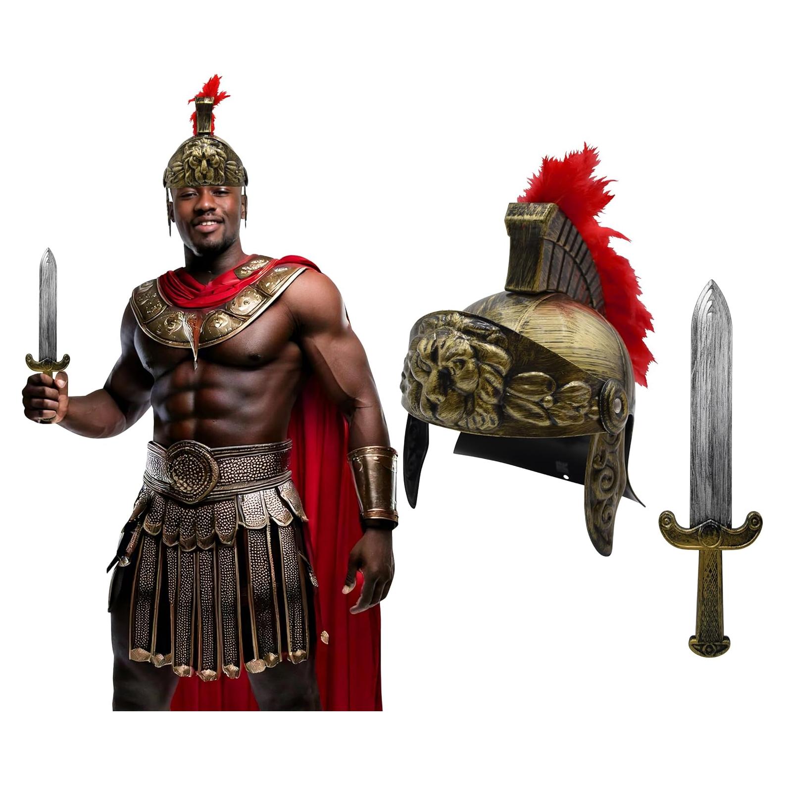 Casco Gladiador Romano Deluxe Nicky Bigs con Espada y Pluma