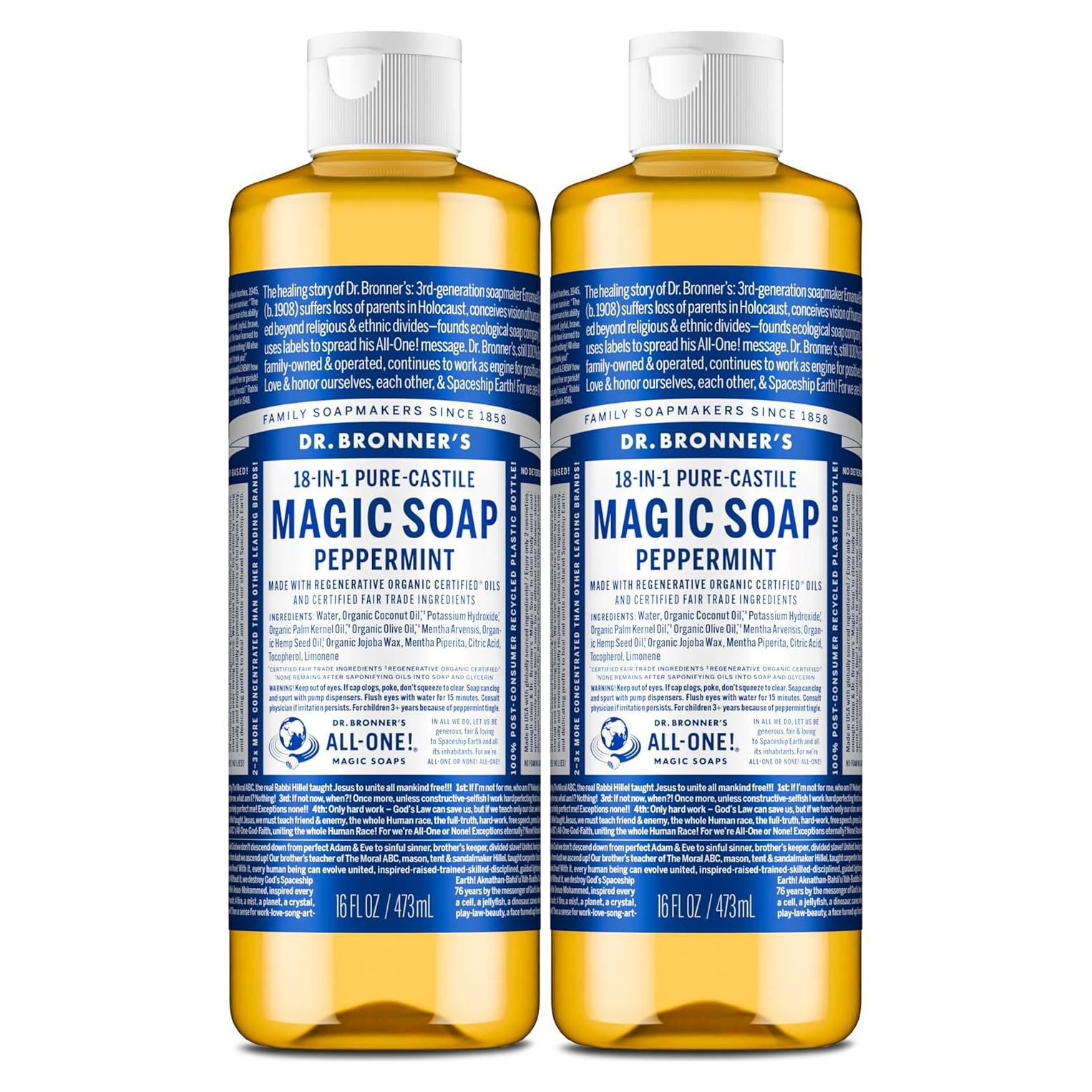 Jabón Líquido Puro-Castile Dr. Bronner Menta 2-Pack 0.47L
