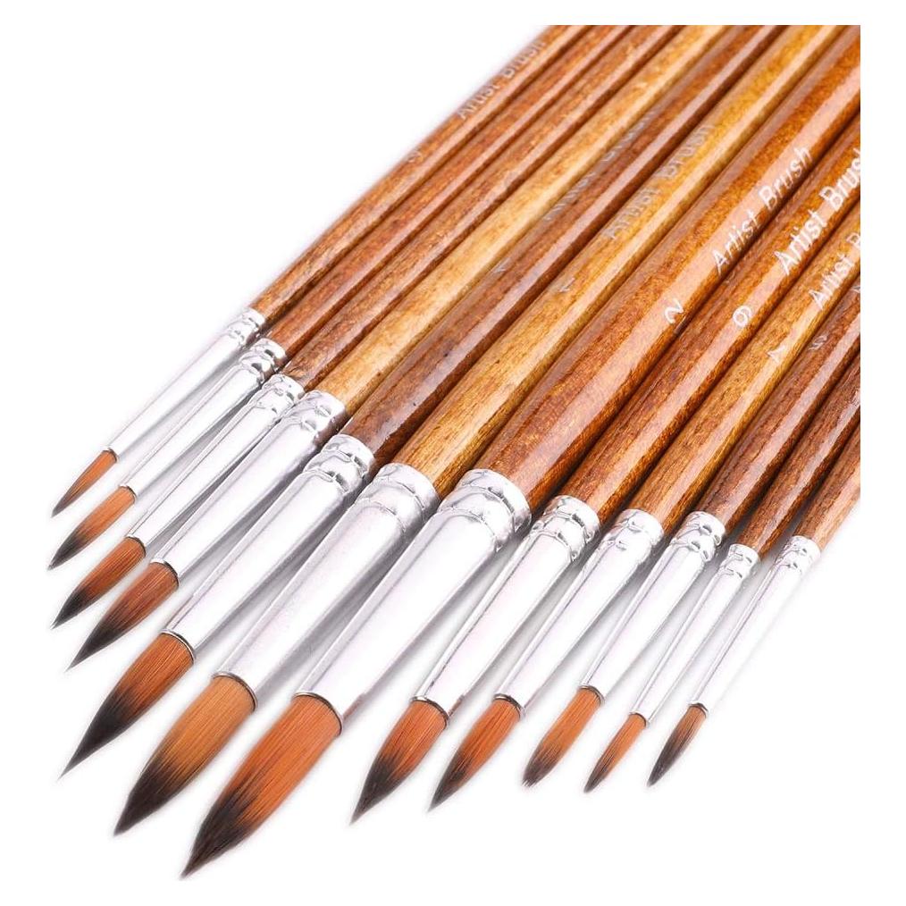 Juego de Pinceles de Acuarela FENORKEY 12pcs Nylon Marrón