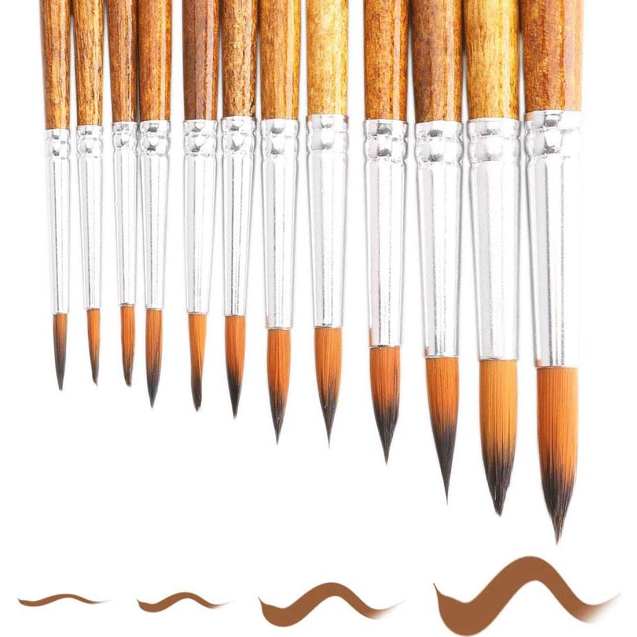 Juego de Pinceles de Acuarela FENORKEY 12pcs Nylon Marrón