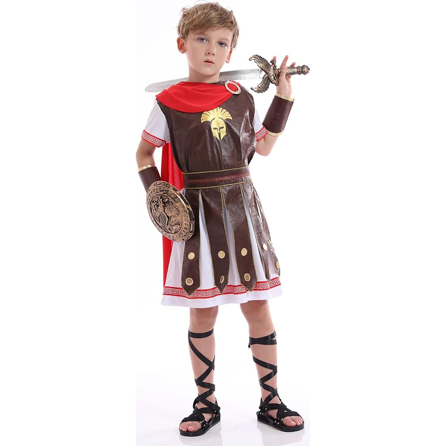 Disfraz de Gladiador Romano para Niños con Capa Roja XXL
