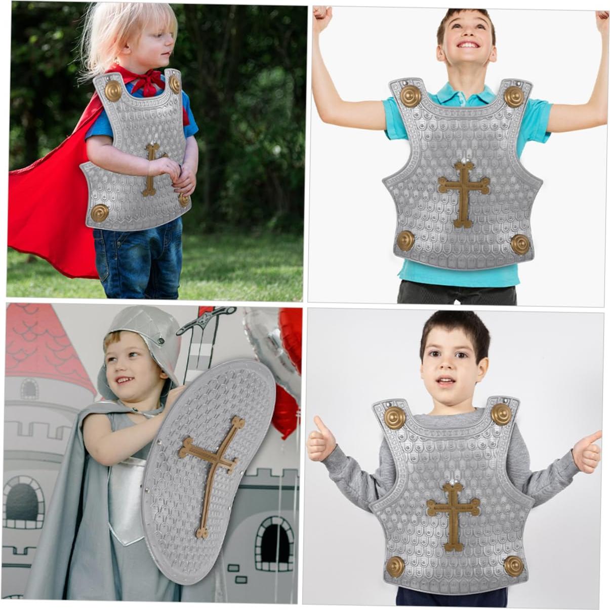 Set de Armadura y Escudo de Juguete para Niños - Plástico Plateado