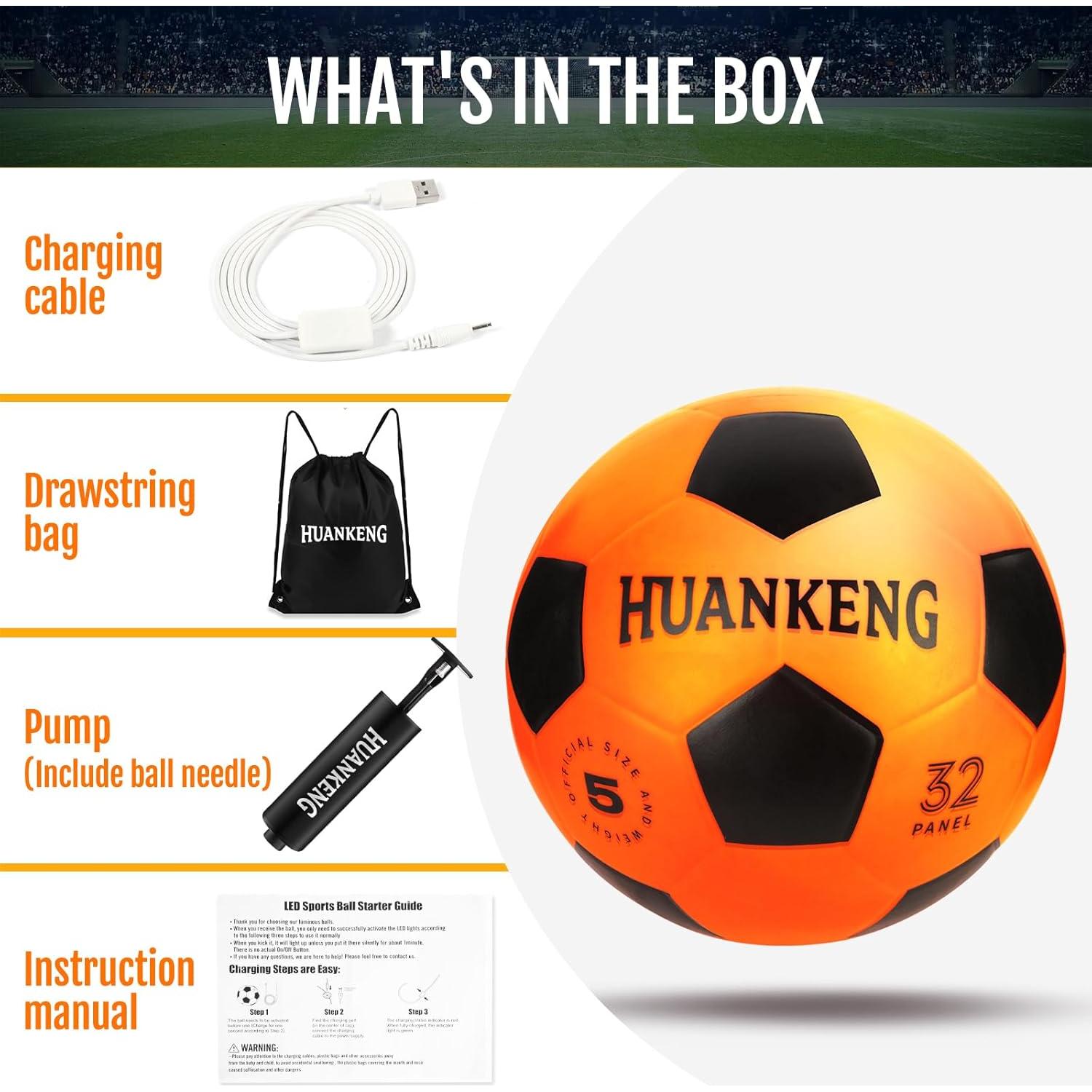 Pelota de Fútbol Iluminada HuanKeng Tamaño 5 Recargable