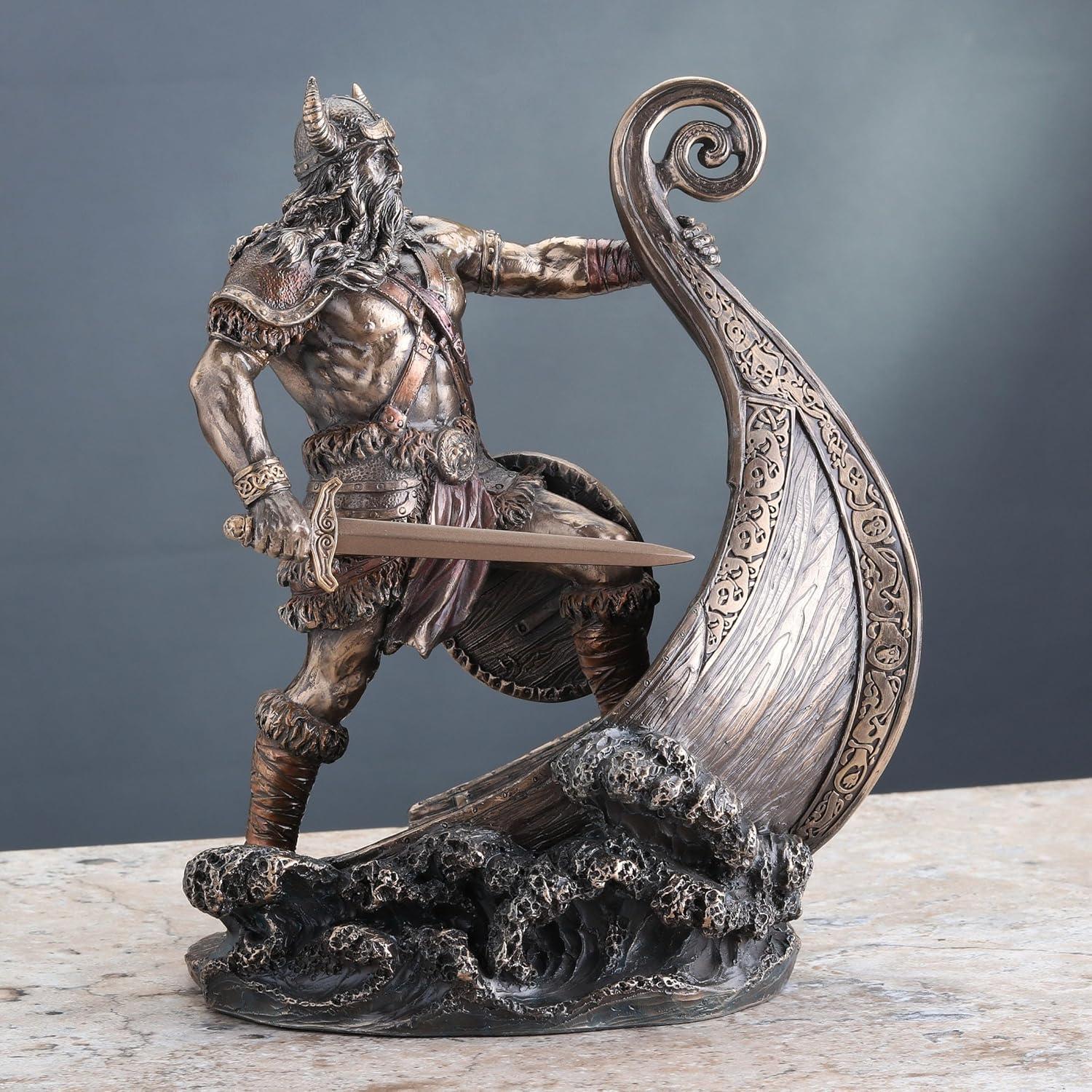 Estatua Guerrero Vikingo Veronese 24.1 cm Bronce Antiguo