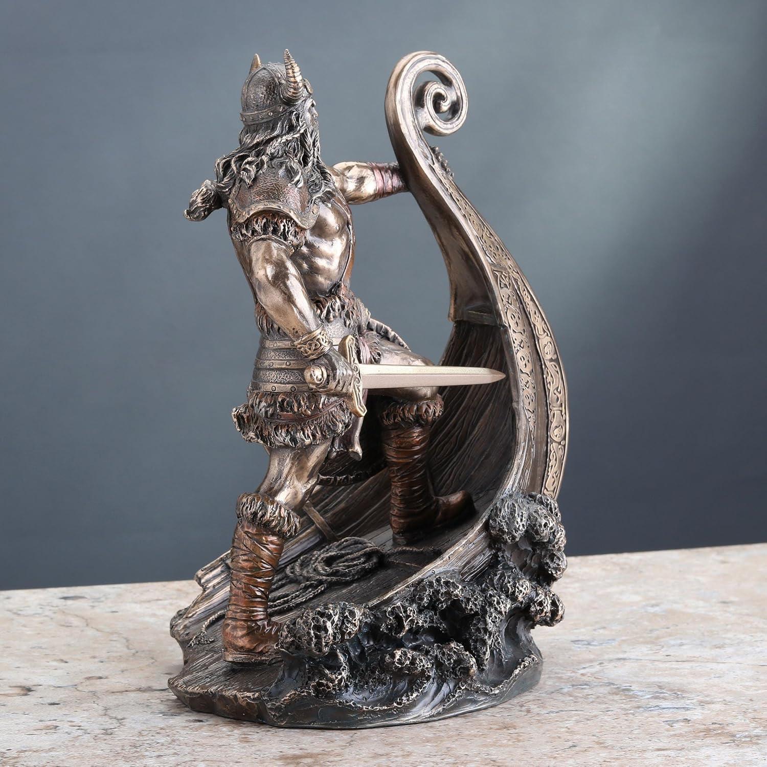 Estatua Guerrero Vikingo Veronese 24.1 cm Bronce Antiguo