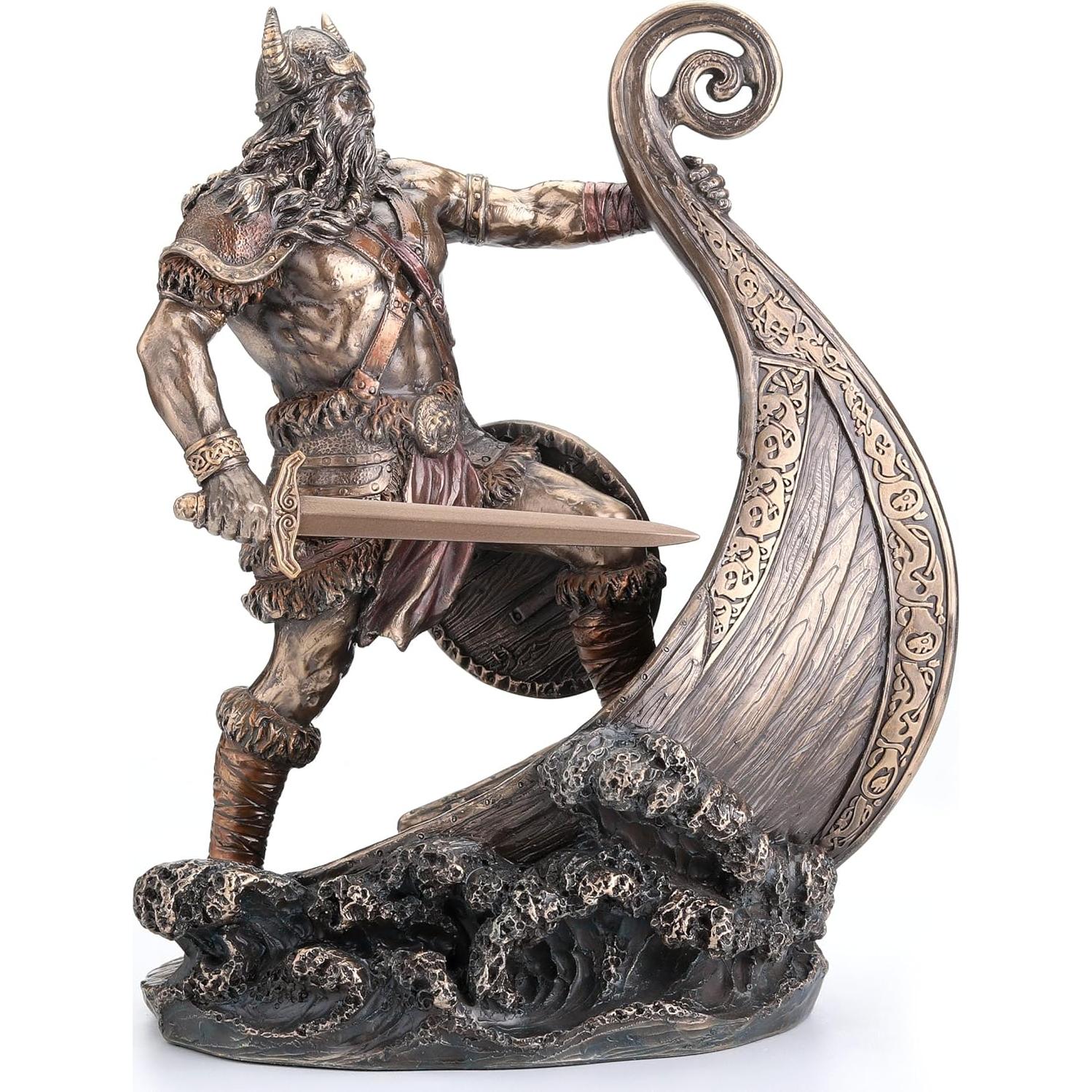 Estatua Guerrero Vikingo Veronese 24.1 cm Bronce Antiguo