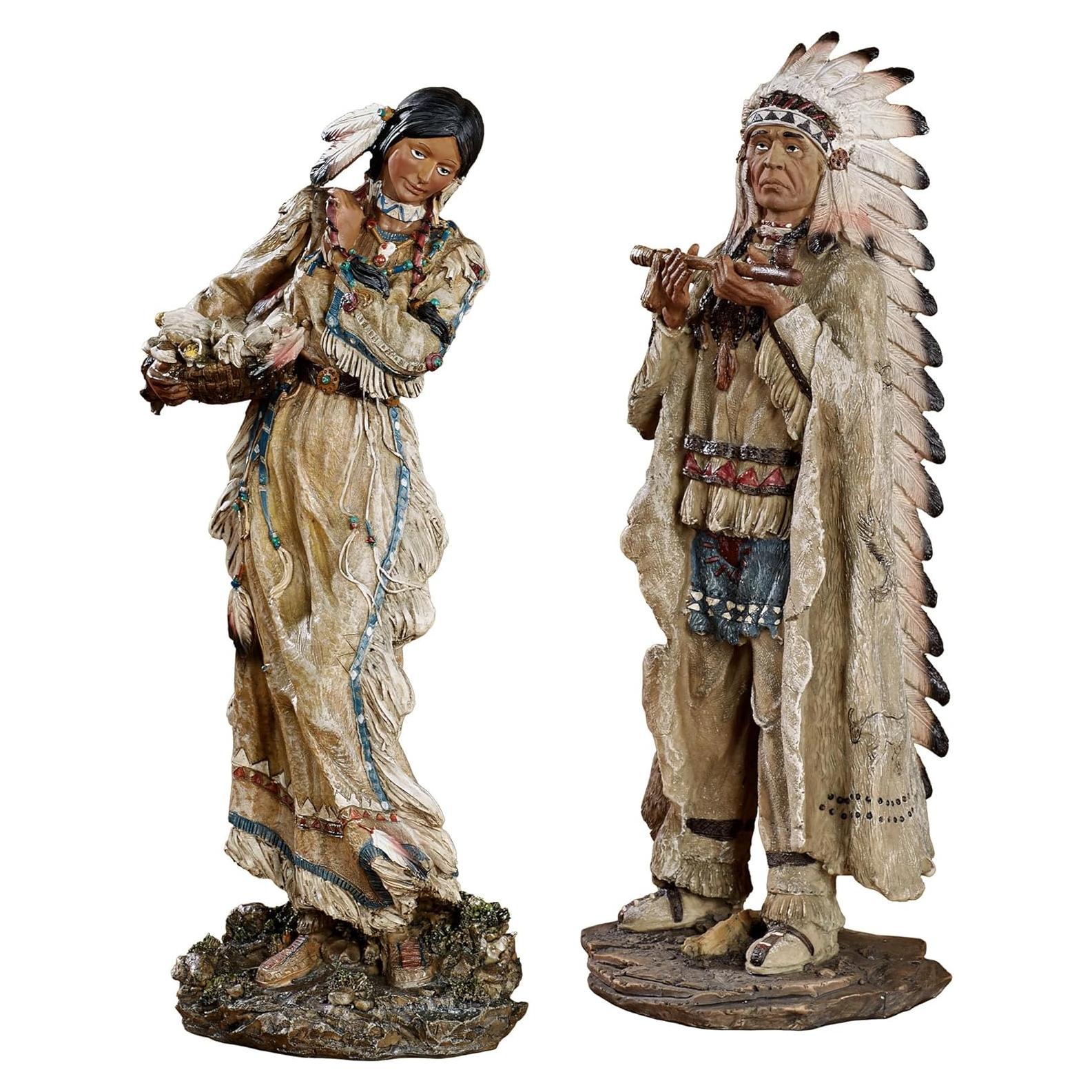 Juego de 2 Figuras Nativas Americanas Toque de Clase - Decoración Suroeste