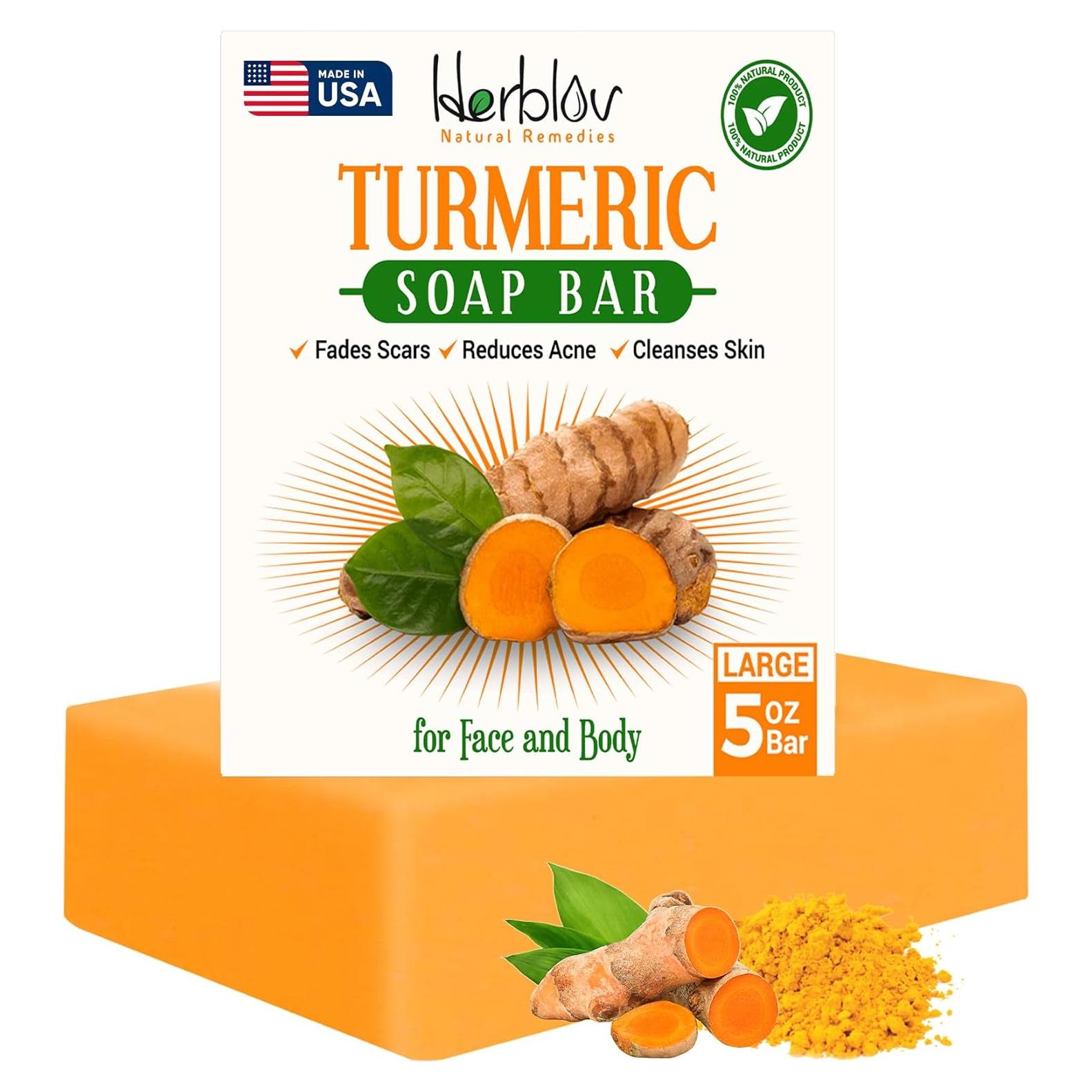 Jabón Natural de Cúrcuma Herblov 141.75g - Aclarador Facial y Corporal