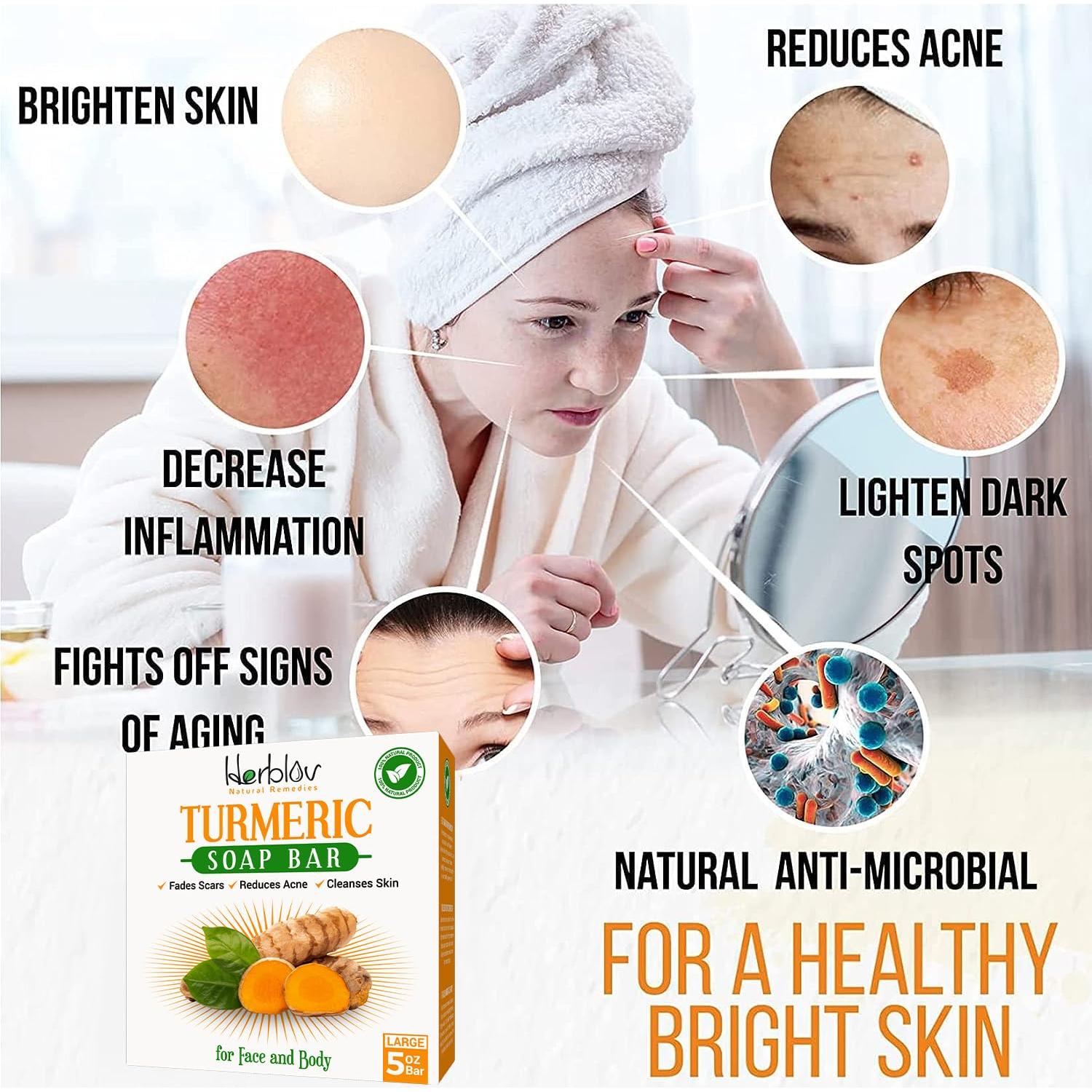 Jabón Natural de Cúrcuma Herblov 141.75g - Aclarador Facial y Corporal