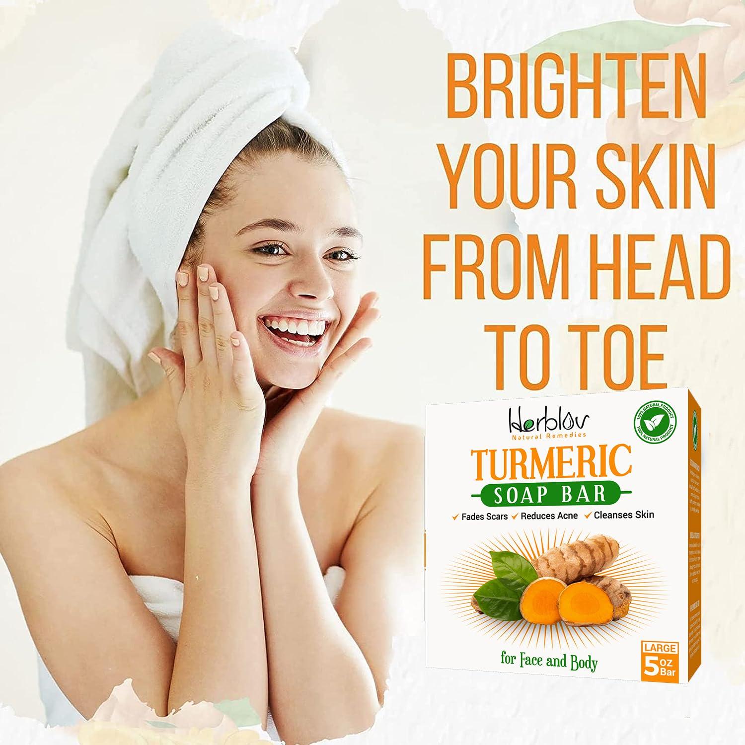 Jabón Natural de Cúrcuma Herblov 141.75g - Aclarador Facial y Corporal