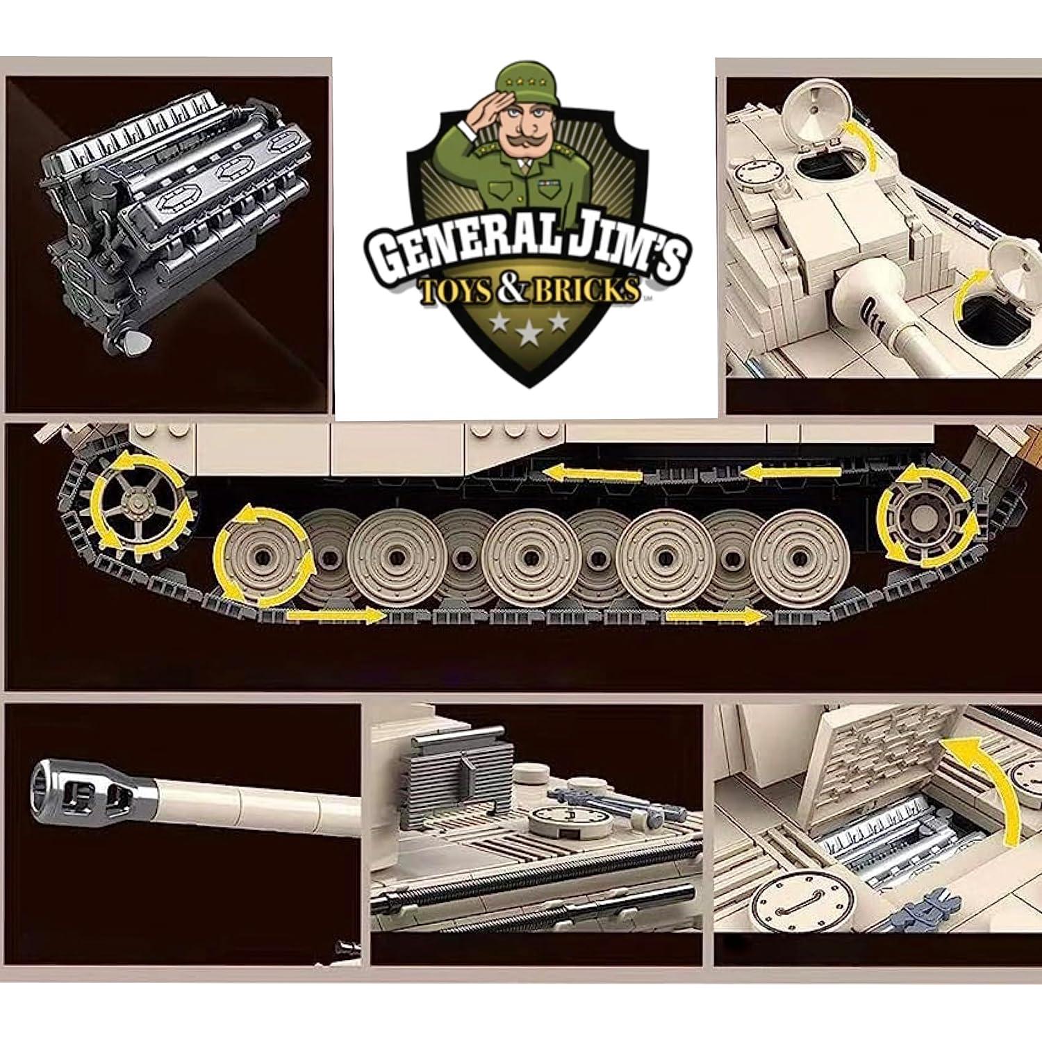 Juego de Bloques de Construcción Militar General Jim Tanque Rey Tigre