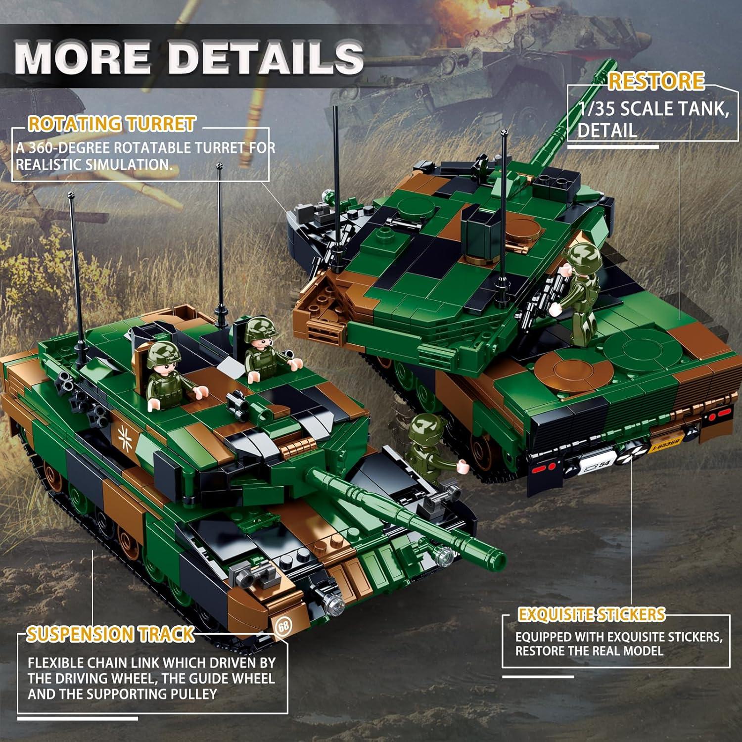Tanque Militar Sluban Leopard 2A5/2A4 766 Piezas 2 Minifiguras