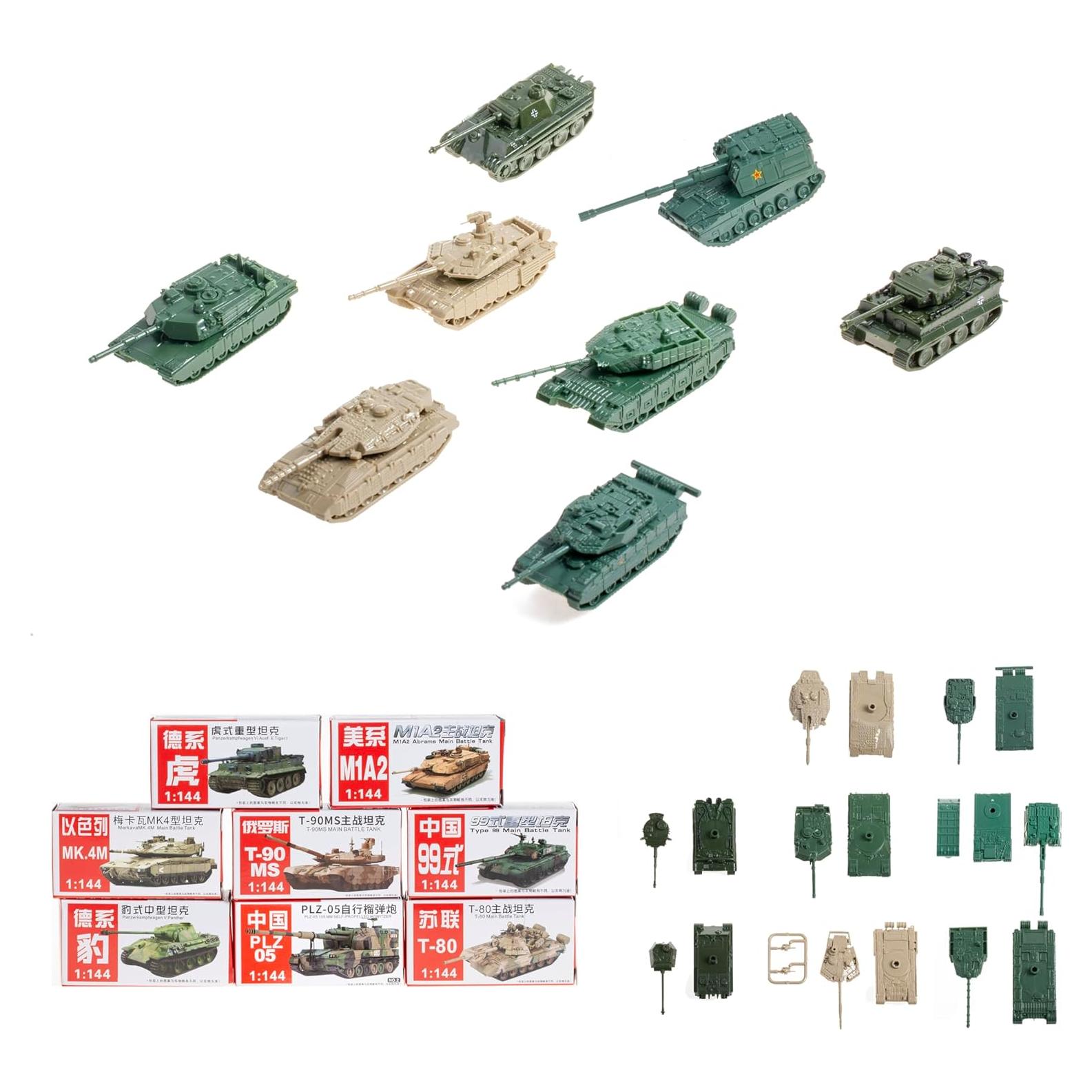 Juego de Tanques Mini 1:144 8 Piezas 4D T-90MS M1A2 Tiger