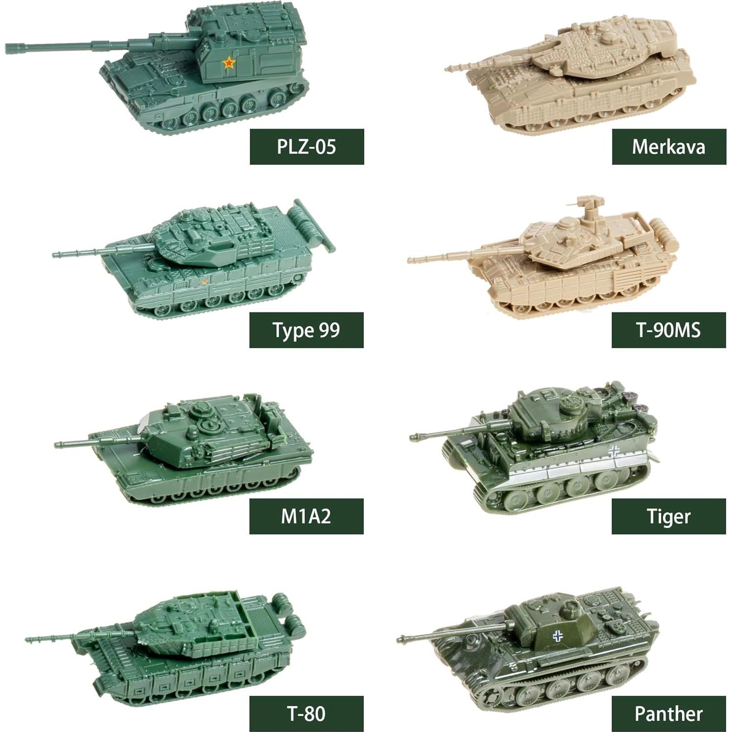 Juego de Tanques Mini 1:144 8 Piezas 4D T-90MS M1A2 Tiger