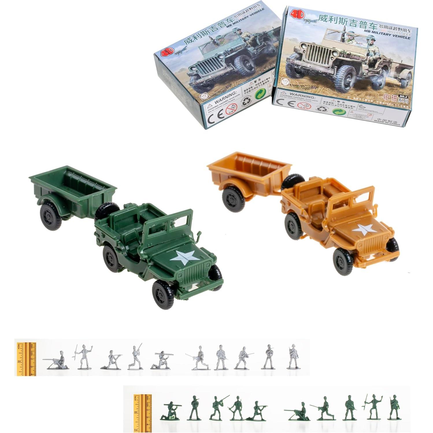 Kit de Modelo Willys Jeep 1:72 con Remolque y 20 Figuras