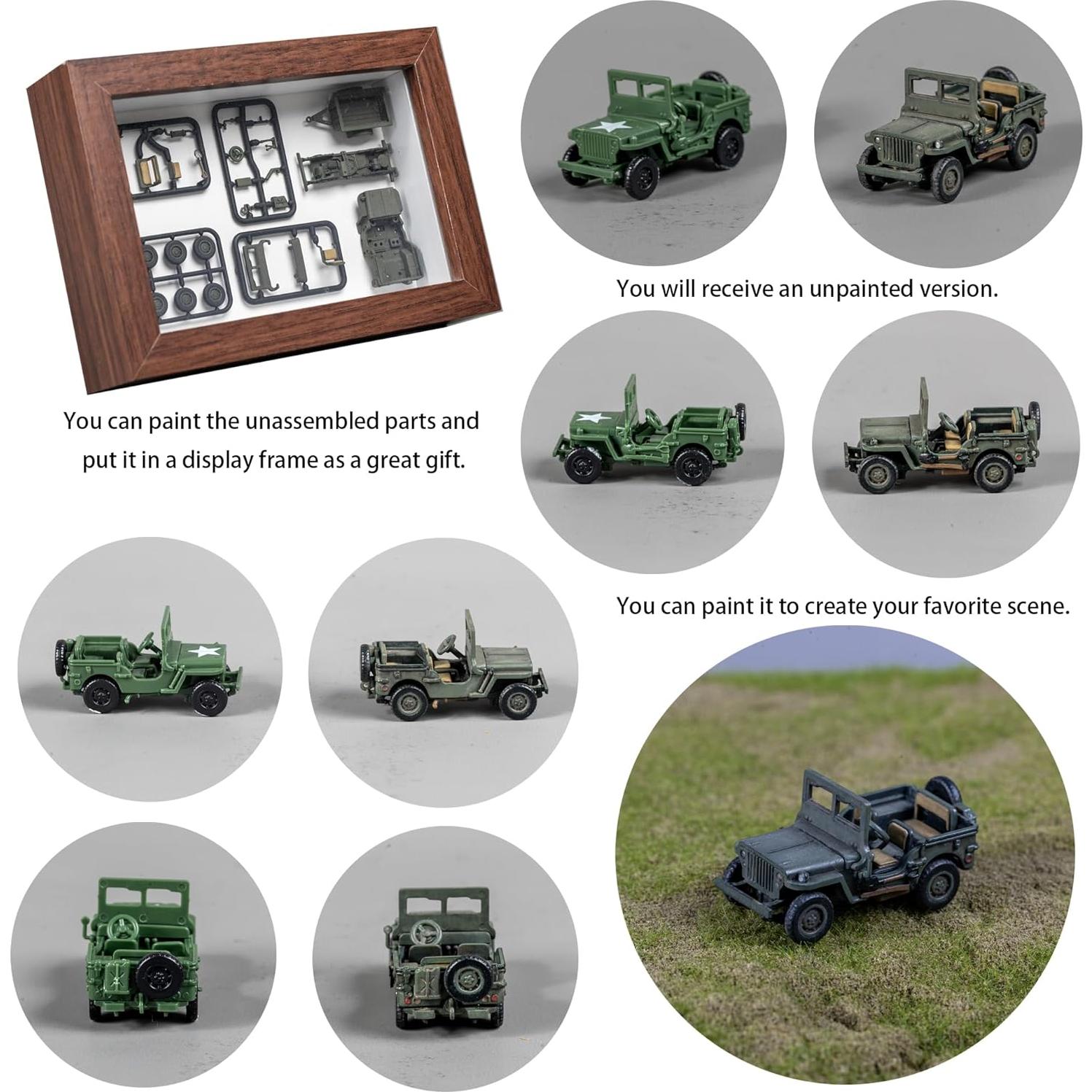 Kit de Modelo Willys Jeep 1:72 con Remolque y 20 Figuras