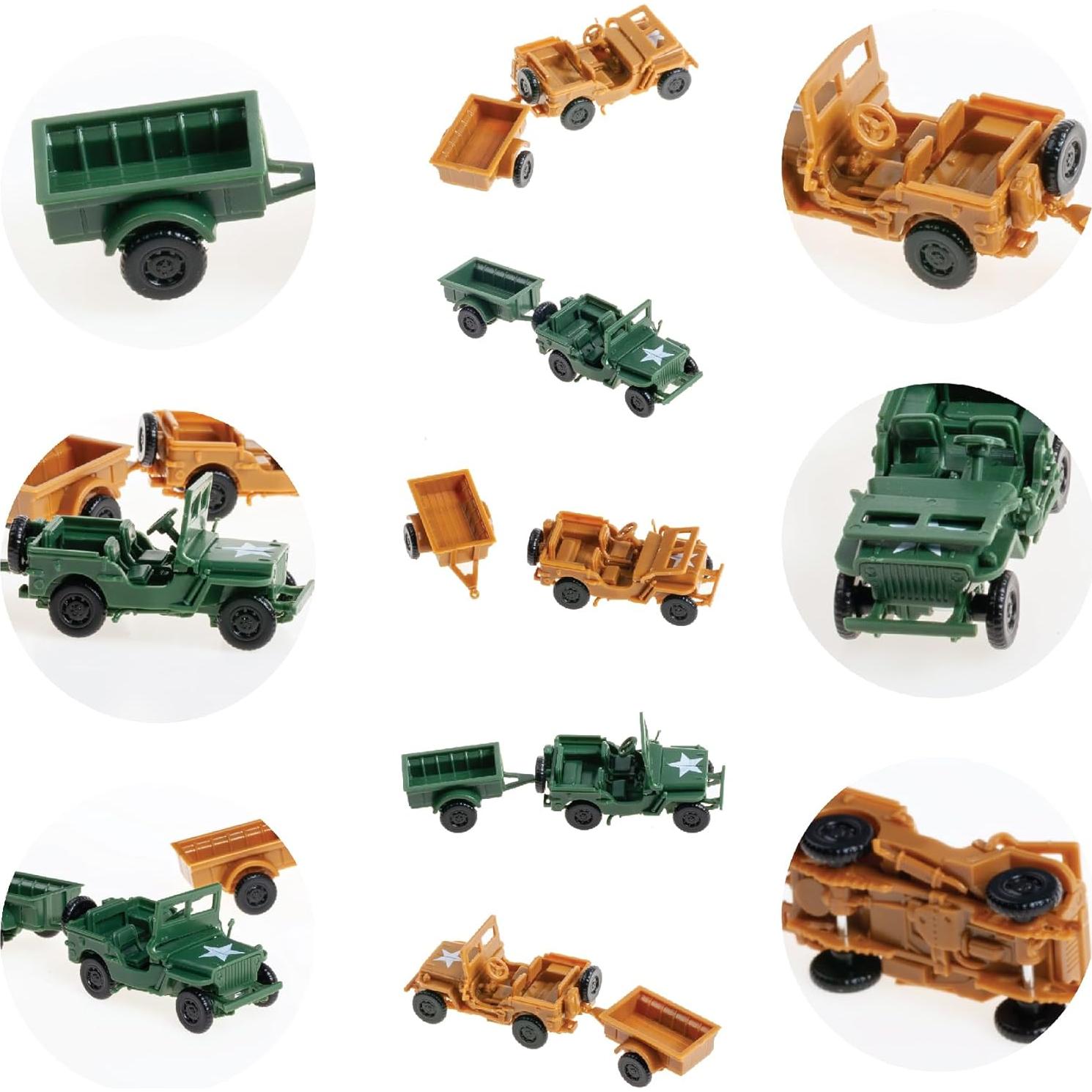 Kit de Modelo Willys Jeep 1:72 con Remolque y 20 Figuras