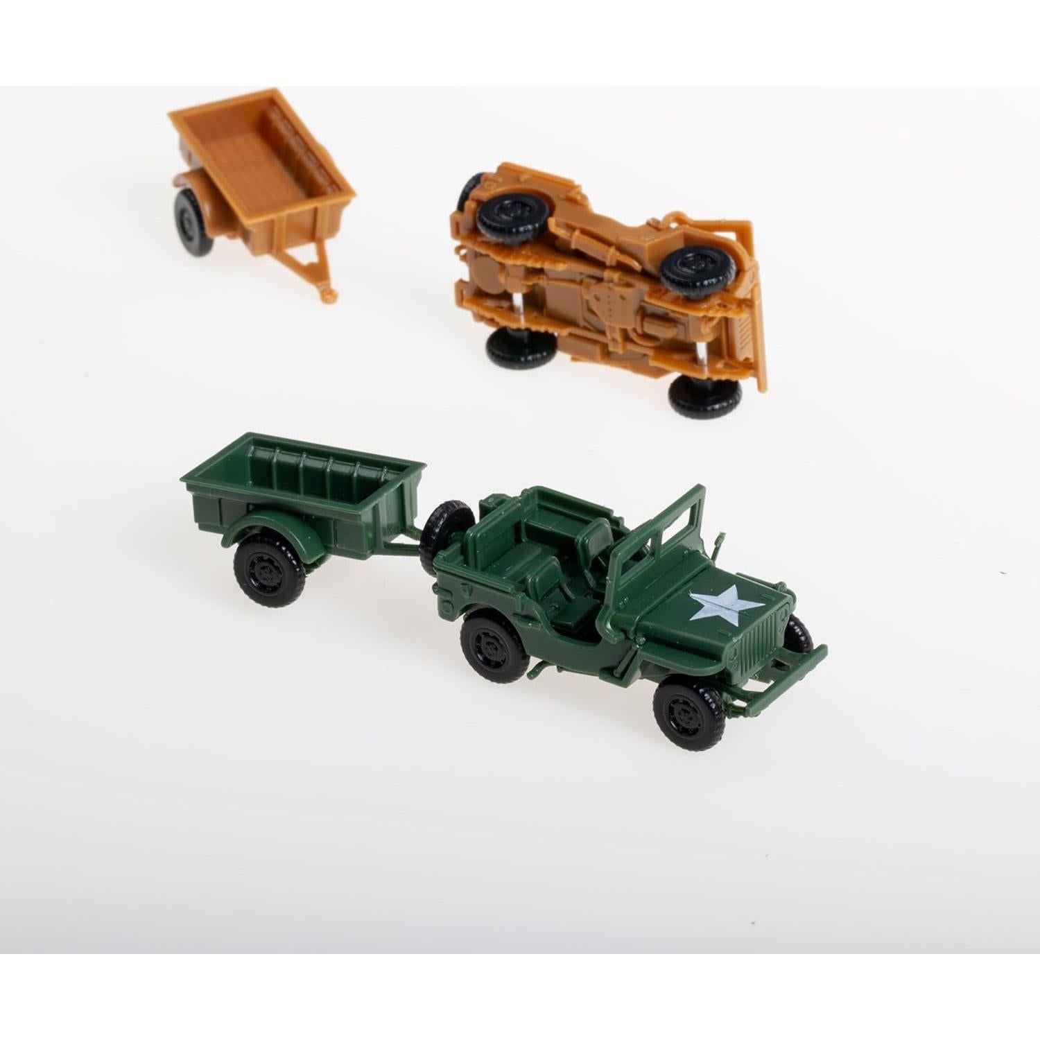 Kit de Modelo Willys Jeep 1:72 con Remolque y 20 Figuras