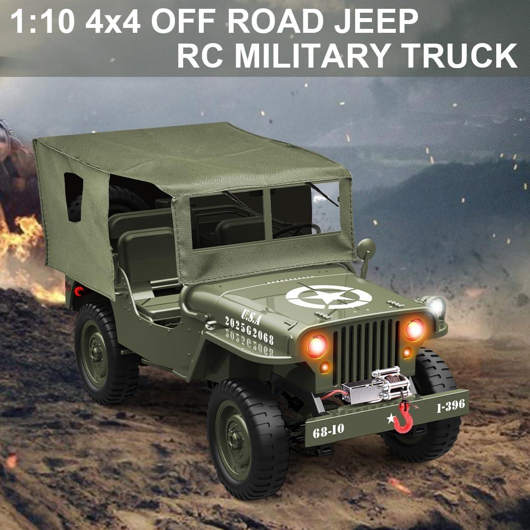 Camión Militar RC 1:10 4WD Jeep Willys con Winch y 2 Baterías