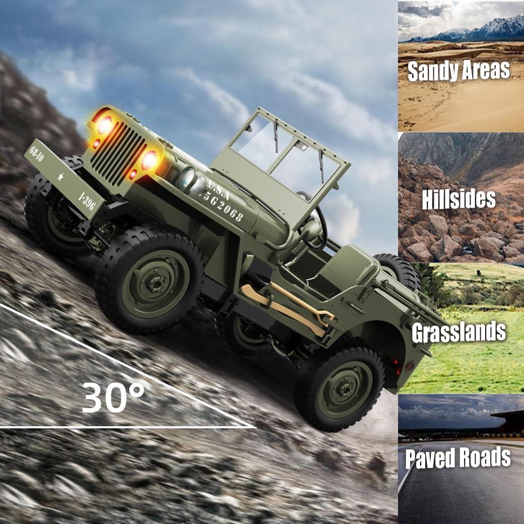 Camión Militar RC 1:10 4WD Jeep Willys con Winch y 2 Baterías