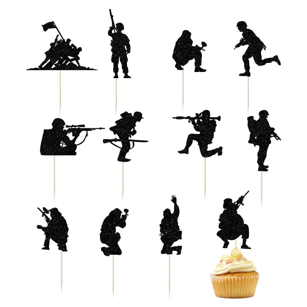 Decoraciones de Pastel Militar Yetxel - 12 Vasos de Papel Brillantes