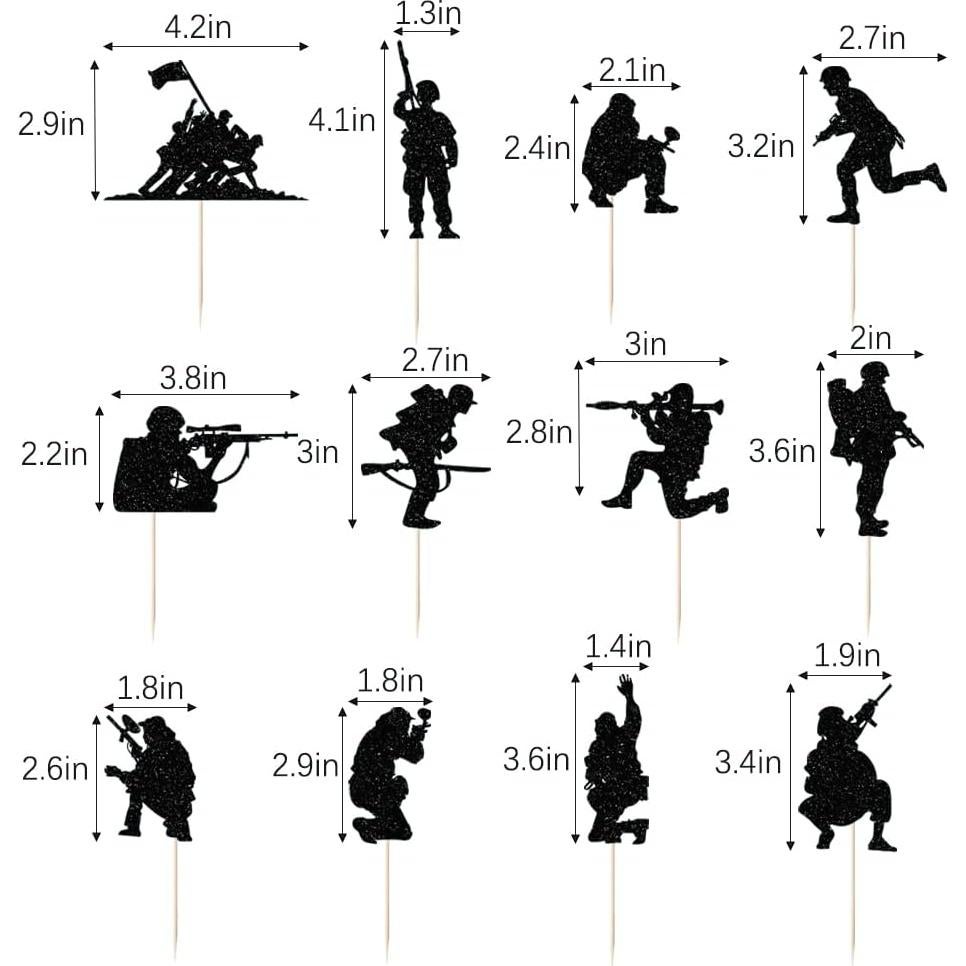 Decoraciones de Pastel Militar Yetxel - 12 Vasos de Papel Brillantes