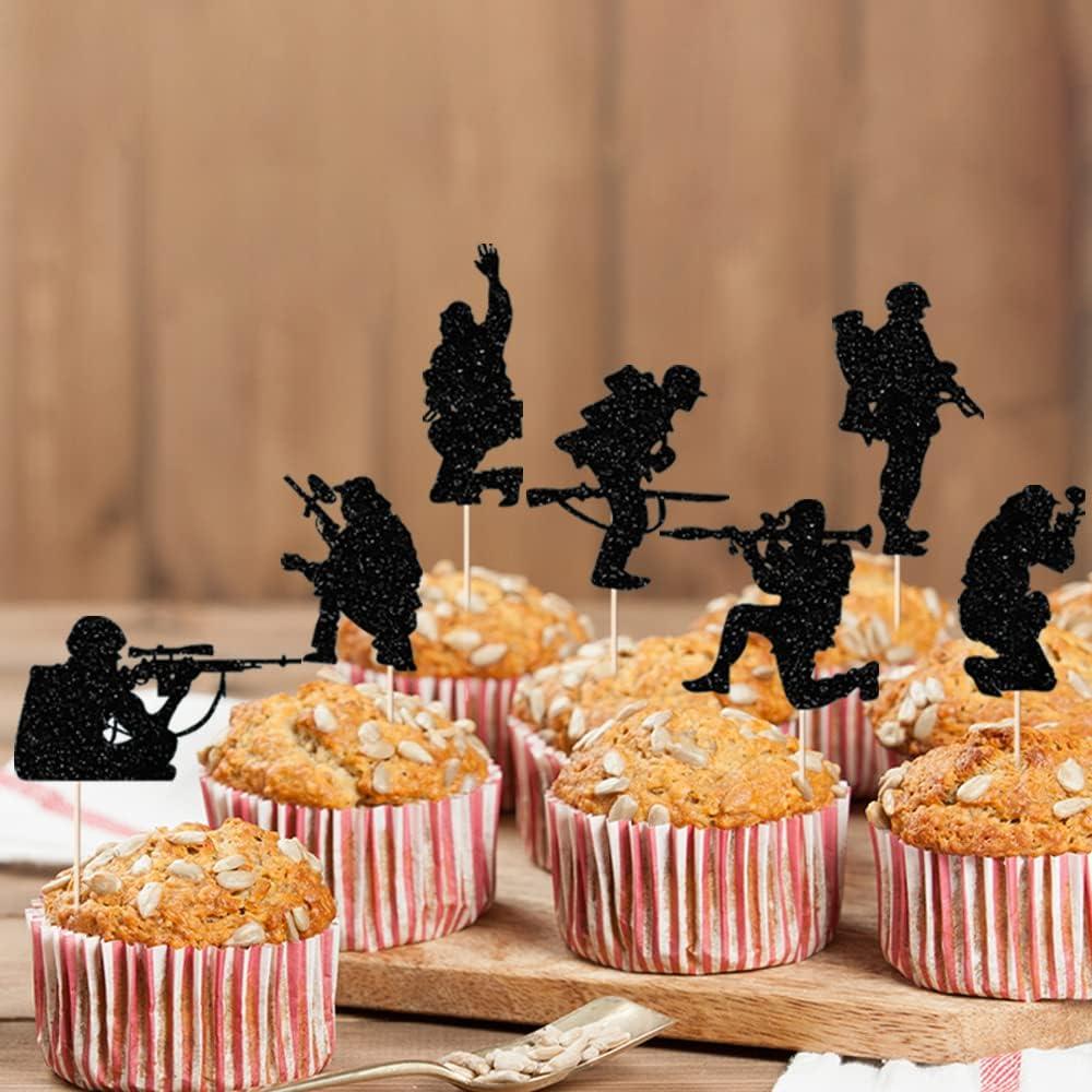 Decoraciones de Pastel Militar Yetxel - 12 Vasos de Papel Brillantes